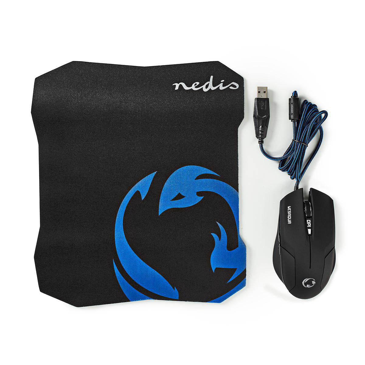 Gaming Mouse & Mouse Pad Set | Verdrahtet | 800 / 1200 / 1600 dpi | Einstellbar DPI | Anzahl Knöpfe: 6 | Rechtshändig | 1.50 m | Normale Beleuchtung