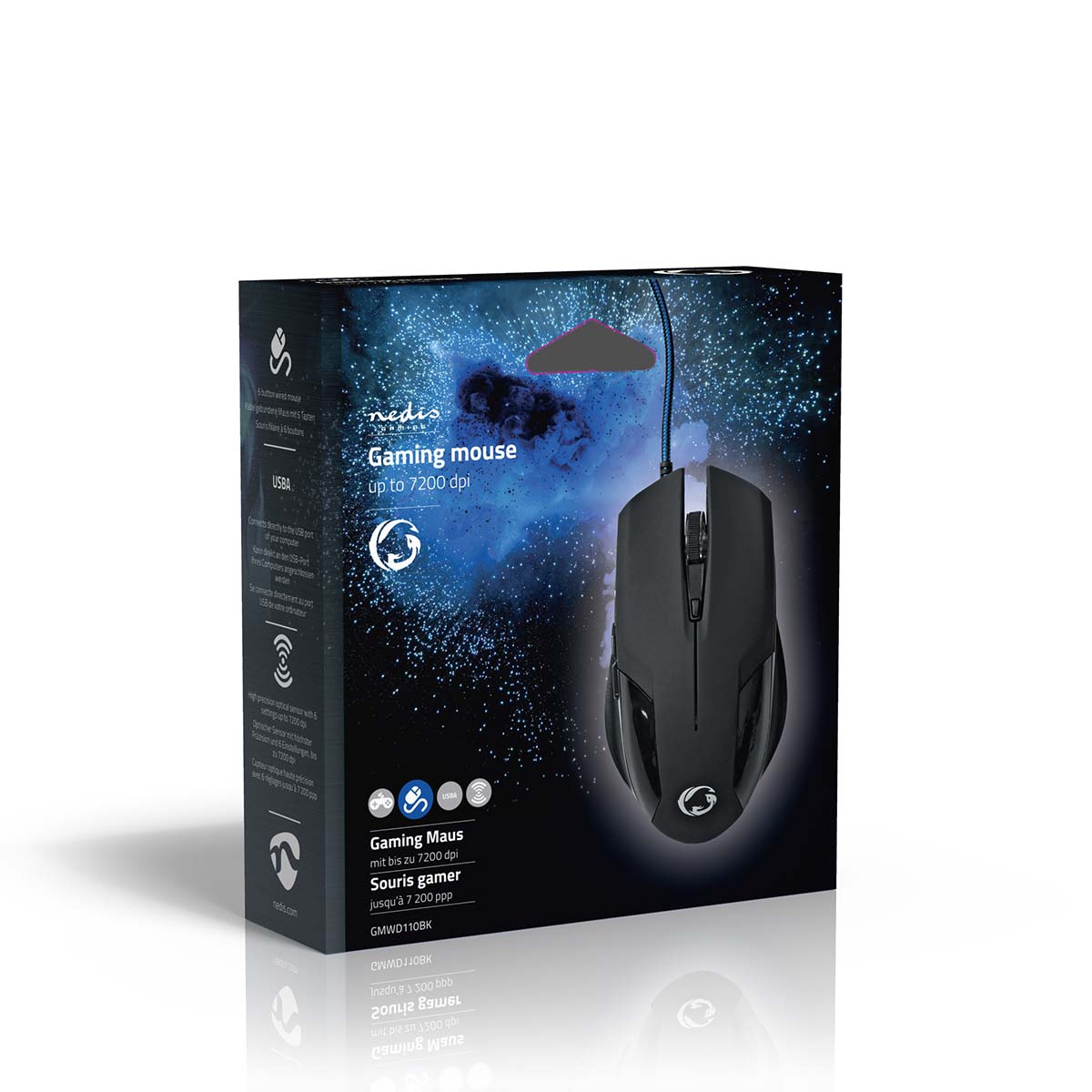 Gaming Mouse | Verdrahtet | 1200 / 2400 / 4800 / 7200 dpi | Einstellbar DPI | Anzahl Knöpfe: 6 | Programmierbare Tasten | Rechtshändig | 1.50 m | Ohne Beleuchtung