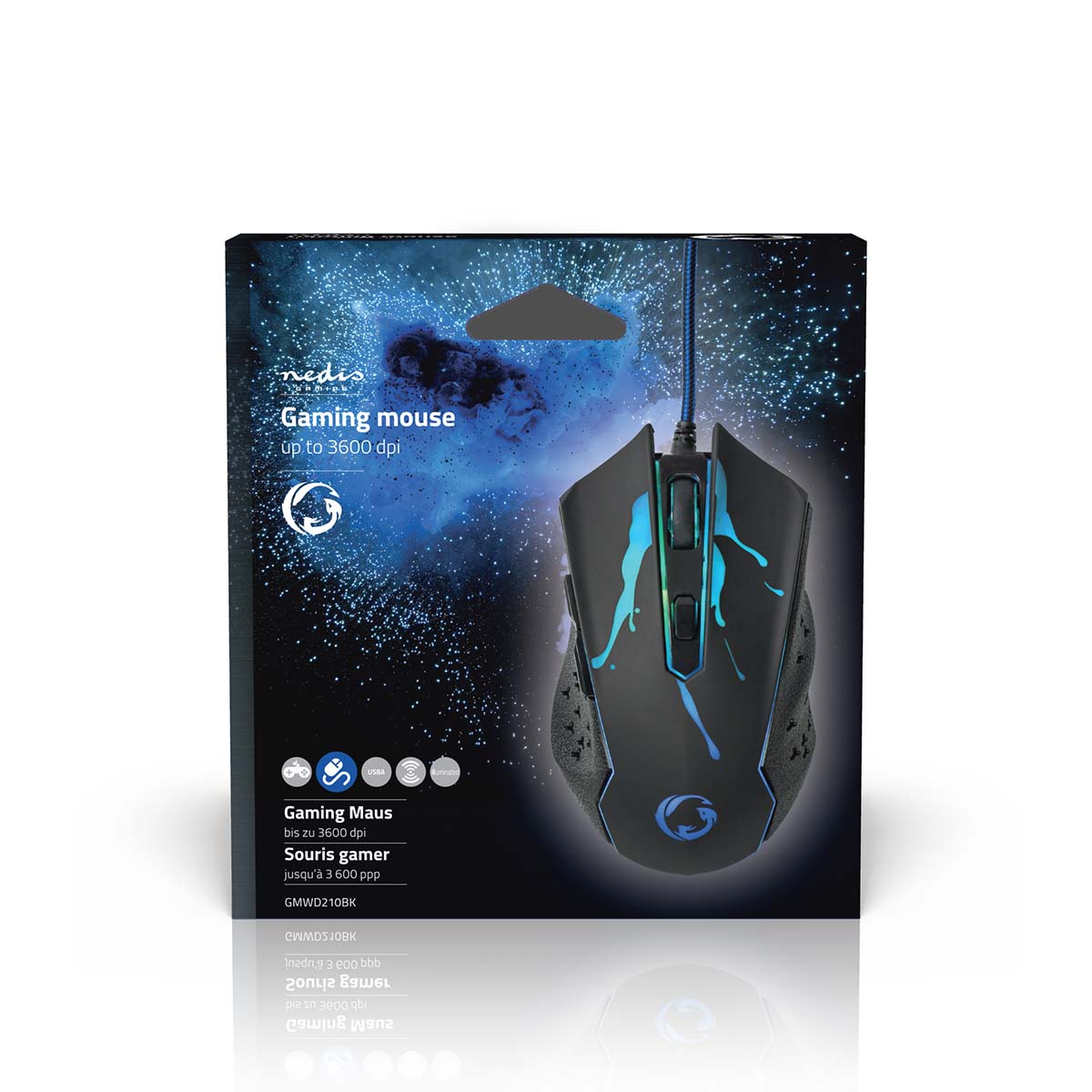 Gaming Mouse | Verdrahtet | 1200 / 1800 / 2400 / 3600 dpi | Einstellbar DPI | Anzahl Knöpfe: 6 | Programmierbare Tasten | Rechtshändig | 1.50 m | LED