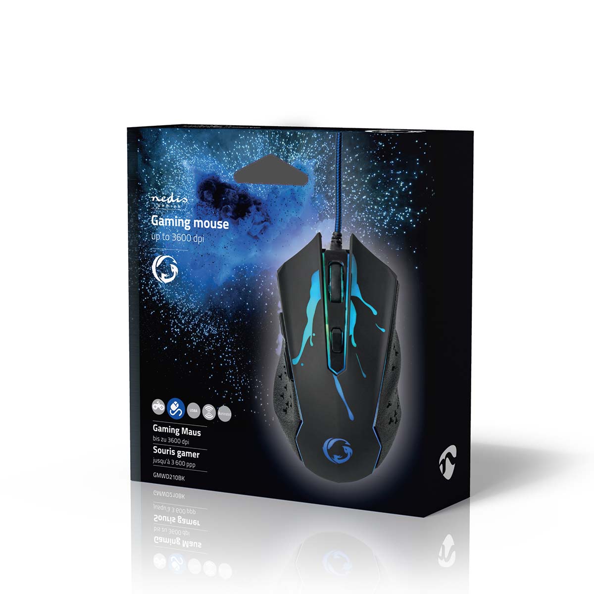 Gaming Mouse | Verdrahtet | 1200 / 1800 / 2400 / 3600 dpi | Einstellbar DPI | Anzahl Knöpfe: 6 | Programmierbare Tasten | Rechtshändig | 1.50 m | LED