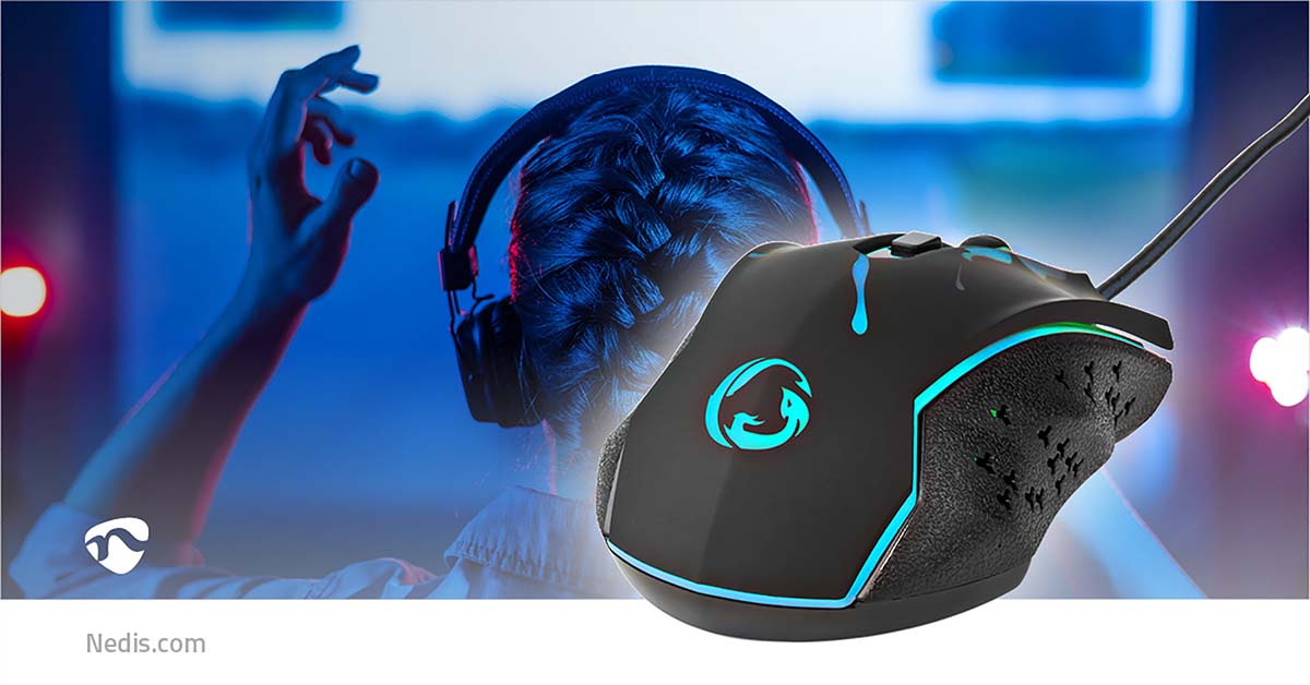 Gaming Mouse | Verdrahtet | 1200 / 1800 / 2400 / 3600 dpi | Einstellbar DPI | Anzahl Knöpfe: 6 | Programmierbare Tasten | Rechtshändig | 1.50 m | LED