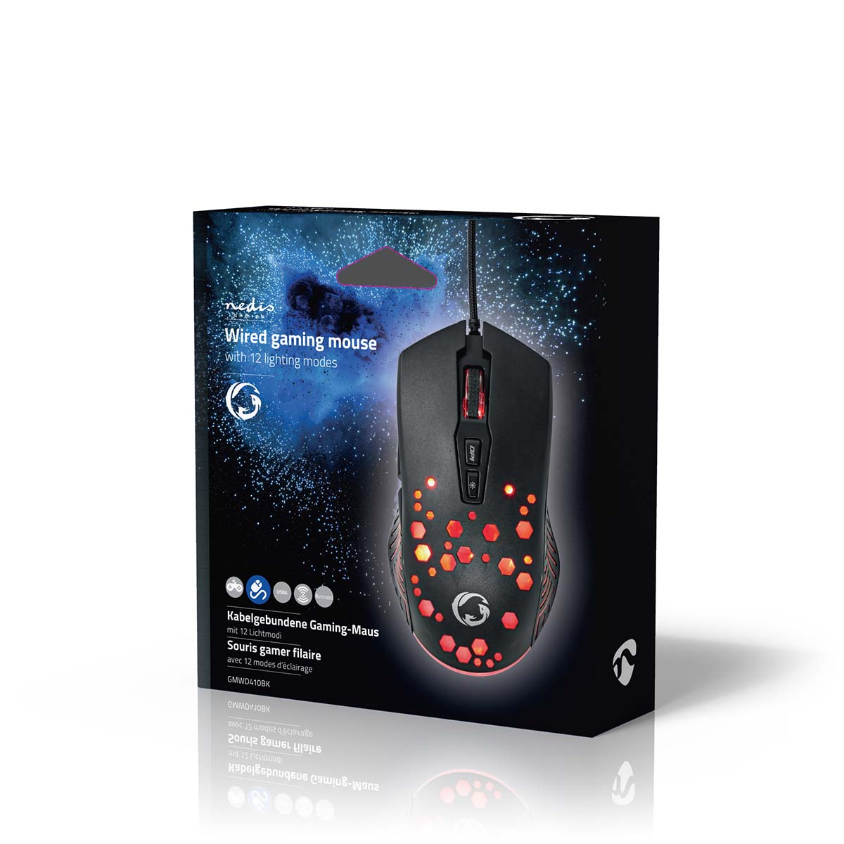 Gaming Mouse | Verdrahtet | 800 / 1200 / 2400 / 3200 / 4800 / 7200 dpi | Einstellbar DPI | Anzahl Knöpfe: 7 | Programmierbare Tasten | Rechtshändig | 1.50 m | RGB