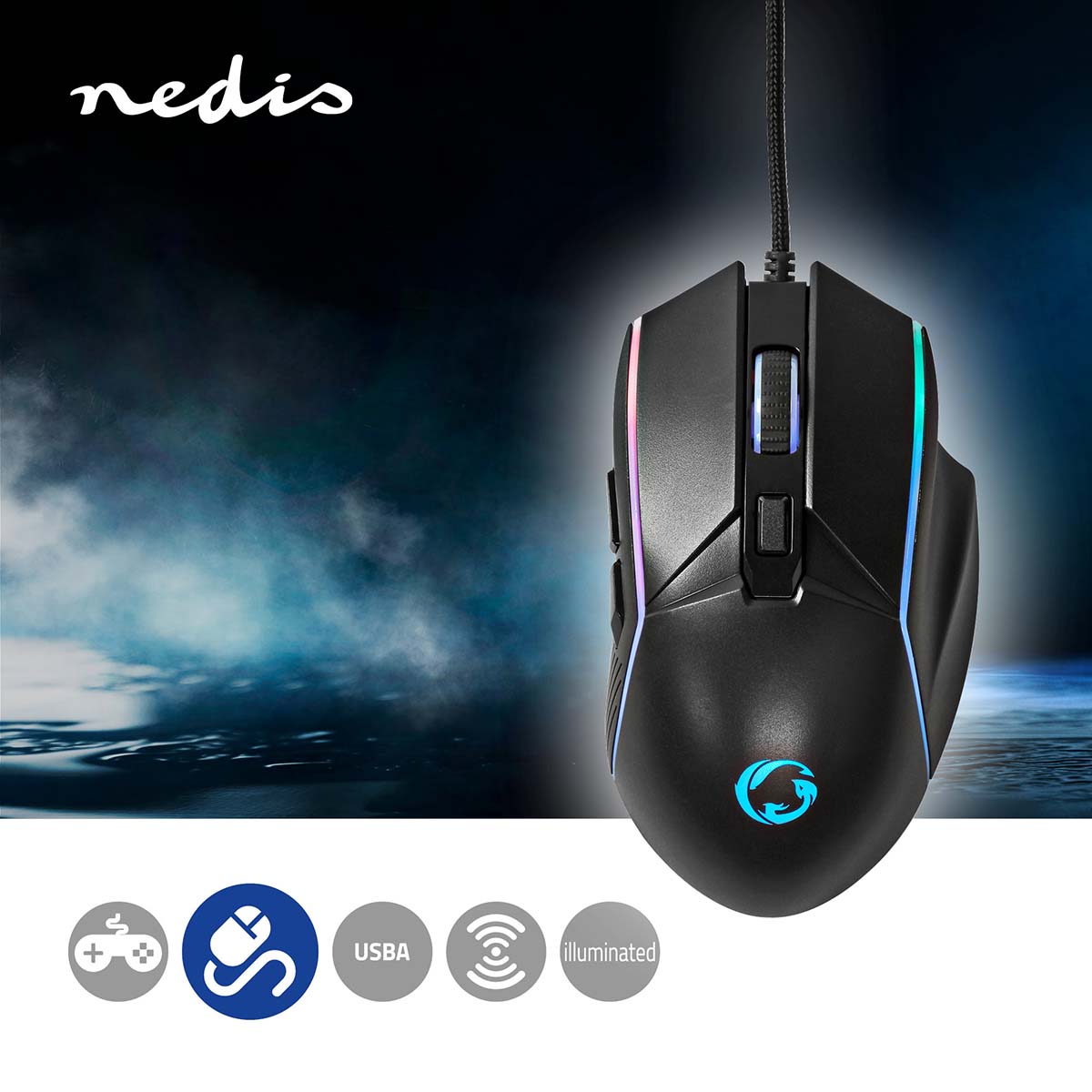 Gaming Mouse | Verdrahtet | 800 / 1200 / 2400 / 3200 / 4800 / 7200 dpi | Einstellbar DPI | Anzahl Knöpfe: 6 | Rechtshändig | 1.50 m | LED