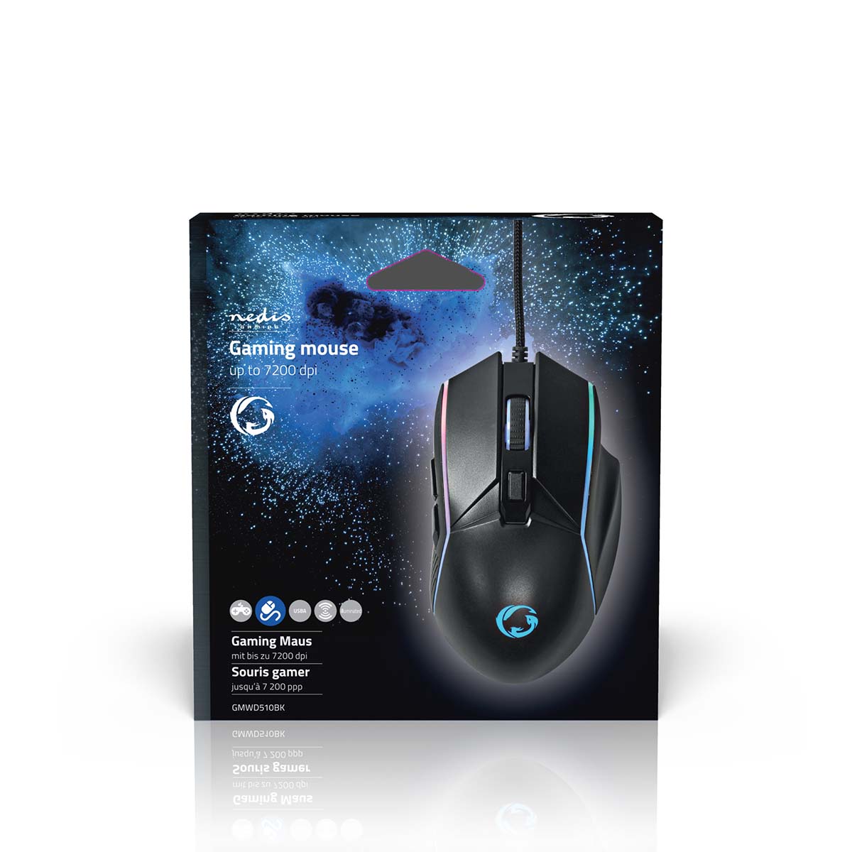 Gaming Mouse | Verdrahtet | 800 / 1200 / 2400 / 3200 / 4800 / 7200 dpi | Einstellbar DPI | Anzahl Knöpfe: 6 | Rechtshändig | 1.50 m | LED