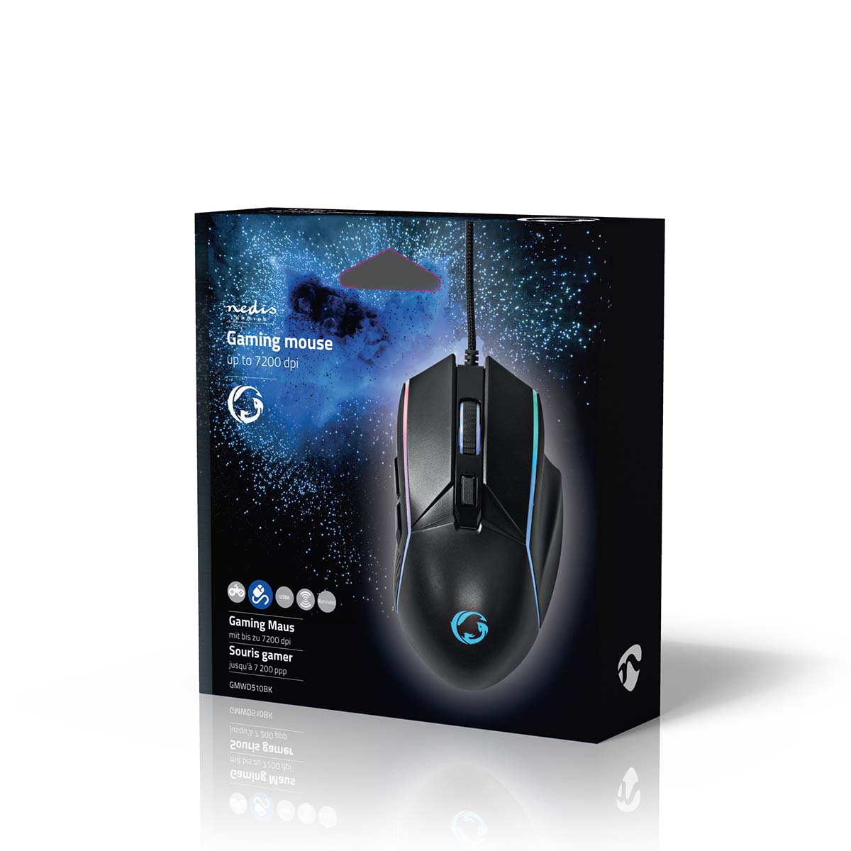 Gaming Mouse | Verdrahtet | 800 / 1200 / 2400 / 3200 / 4800 / 7200 dpi | Einstellbar DPI | Anzahl Knöpfe: 6 | Rechtshändig | 1.50 m | LED