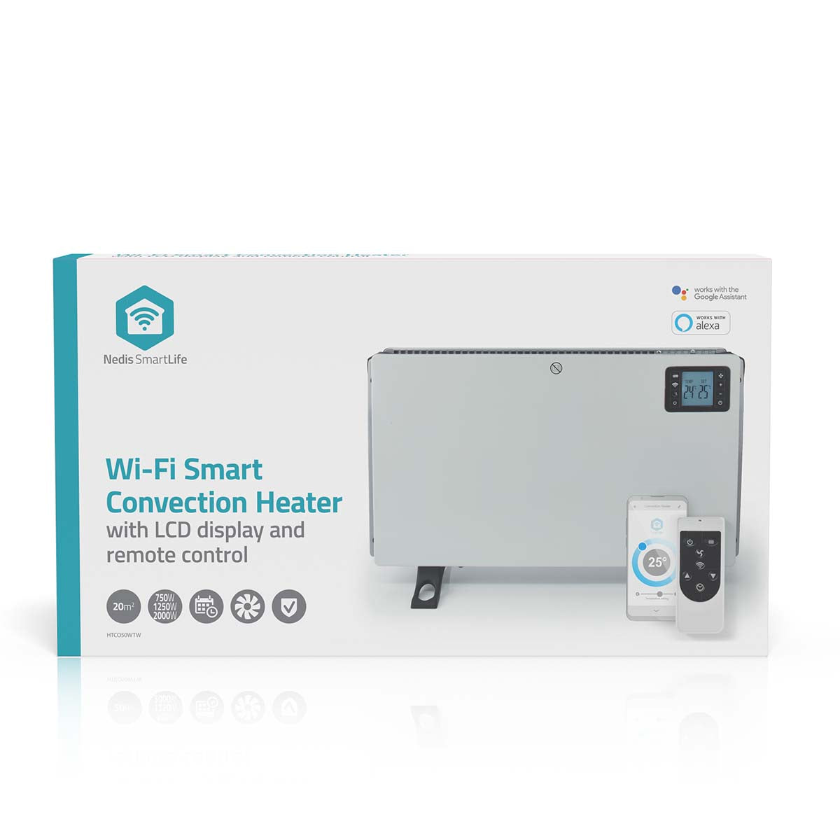 SmartLife Konvektionsheizgeräte | Wi-Fi | 2000 W | 3 Wärmeeinstellungen | LCD | 5 - 37 °C | Verstellbares Thermostat | Weiss