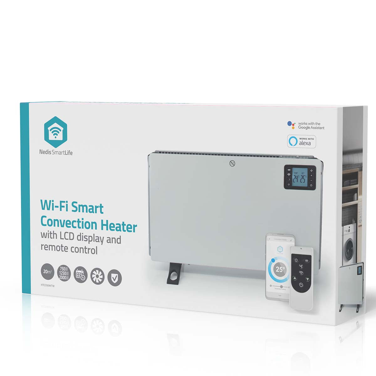 SmartLife Konvektionsheizgeräte | Wi-Fi | 2000 W | 3 Wärmeeinstellungen | LCD | 5 - 37 °C | Verstellbares Thermostat | Weiss