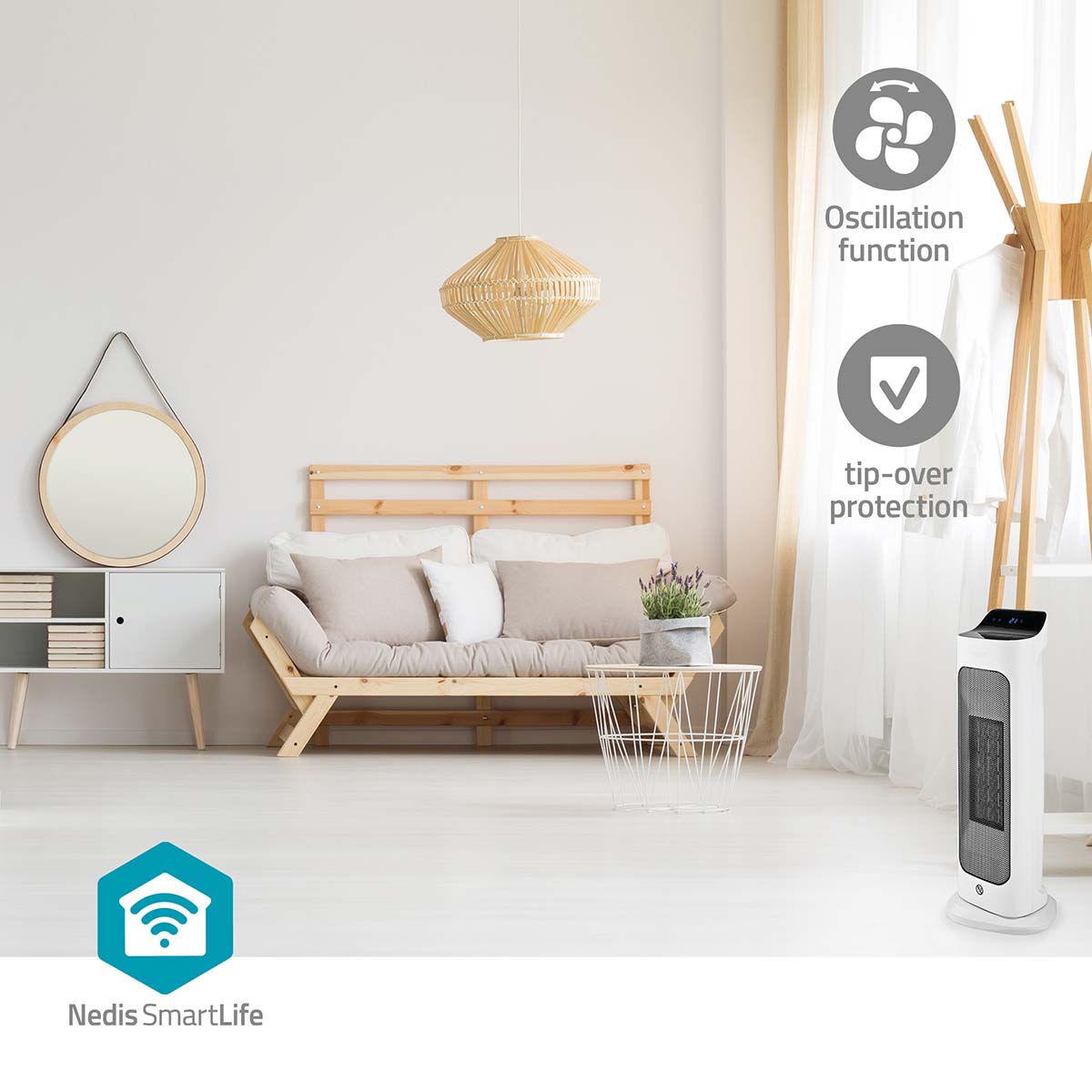 SmartLife Keramik-PTC-Heizlüfter | Wi-Fi | 2000 W | 2 Wärmeeinstellungen | Oszillation | Anzeige | 10 - 49 °C | Android™ / IOS | Weiss