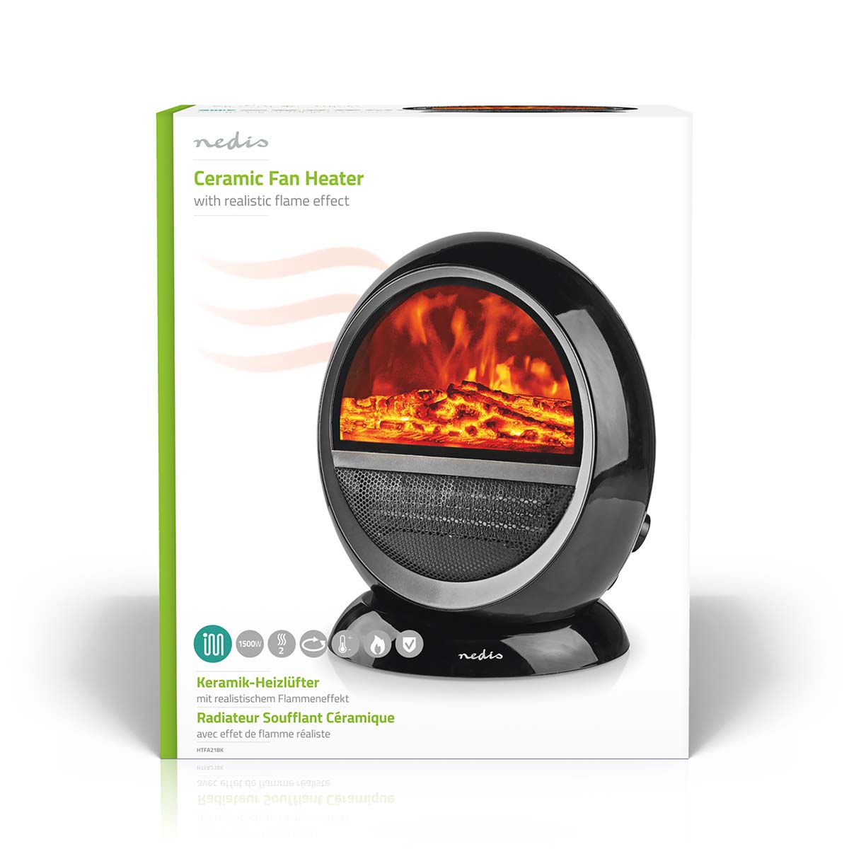 Keramik-PTC-Heizlüfter | 1000 / 1500 W | 2 Wärme Modes | Verstellbares Thermostat | automatisch drehbar | Überhitzungsschutz | Stolperschutz