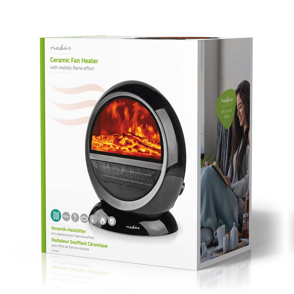 Keramik-PTC-Heizlüfter | 1000 / 1500 W | 2 Wärme Modes | Verstellbares Thermostat | automatisch drehbar | Überhitzungsschutz | Stolperschutz