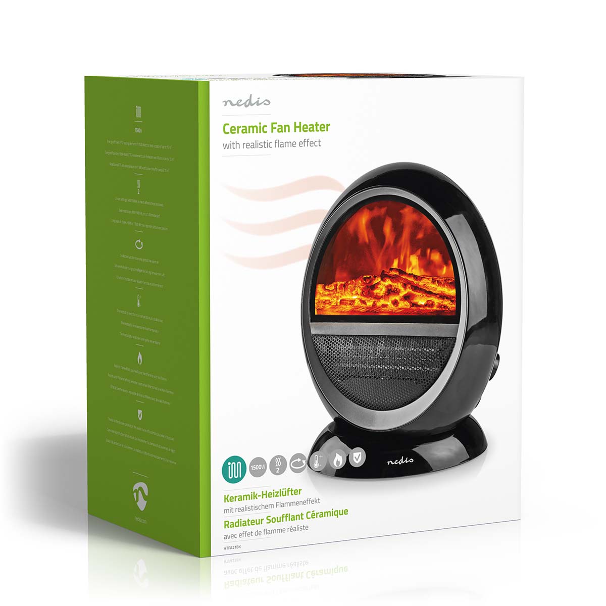 Keramik-PTC-Heizlüfter | 1000 / 1500 W | 2 Wärme Modes | Verstellbares Thermostat | automatisch drehbar | Überhitzungsschutz | Stolperschutz