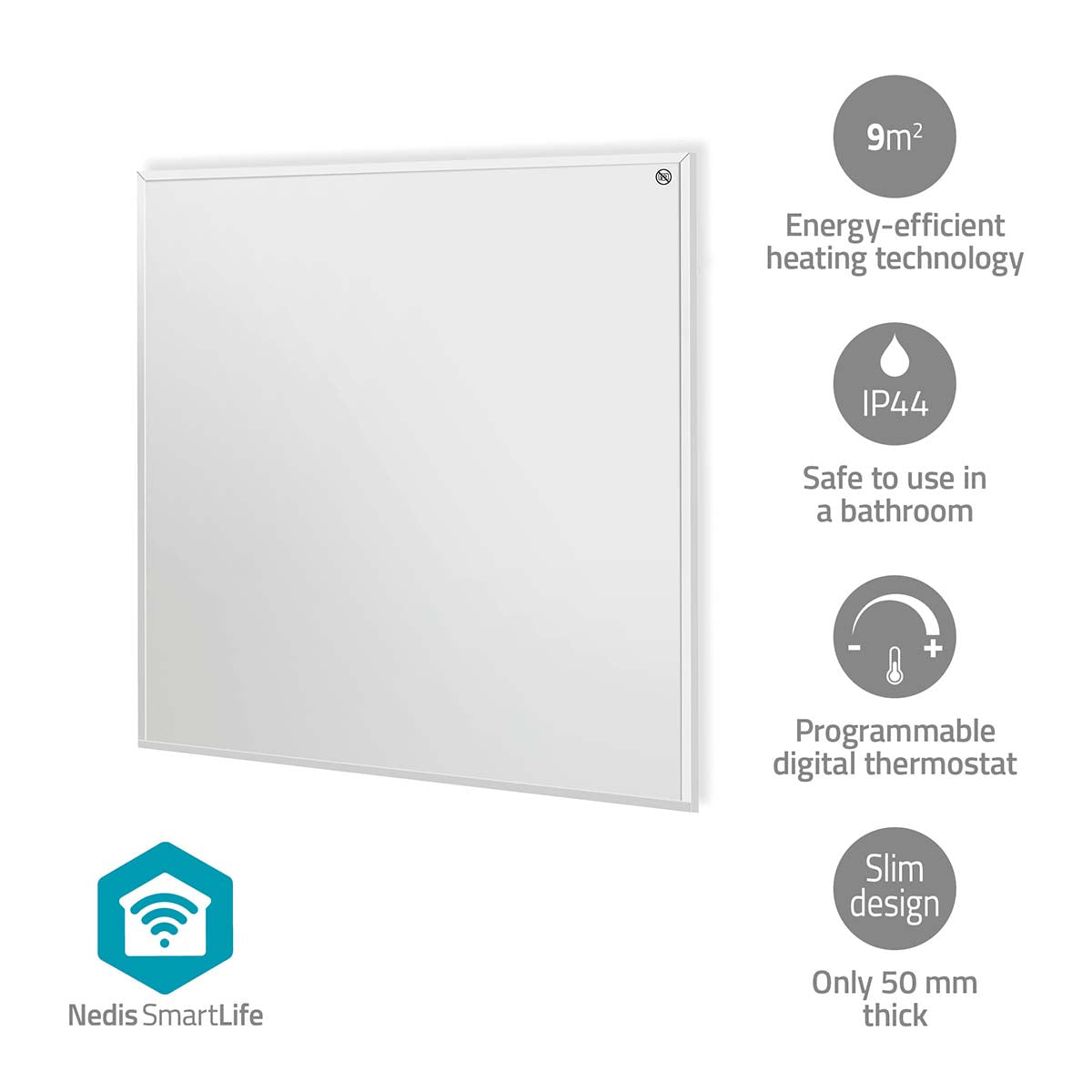 SmartLife Infrarot-Heizplatte | 350 W | 1 Hitzeeinstellung | Verstellbares Thermostat | Fernbedienung | IP44 | Weiss