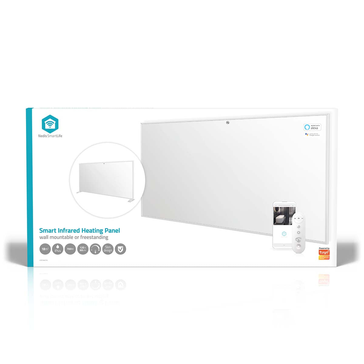 SmartLife Infrarot-Heizplatte | 700 W | 1 Hitzeeinstellung | Verstellbares Thermostat | Fernbedienung | IP44 | Weiss