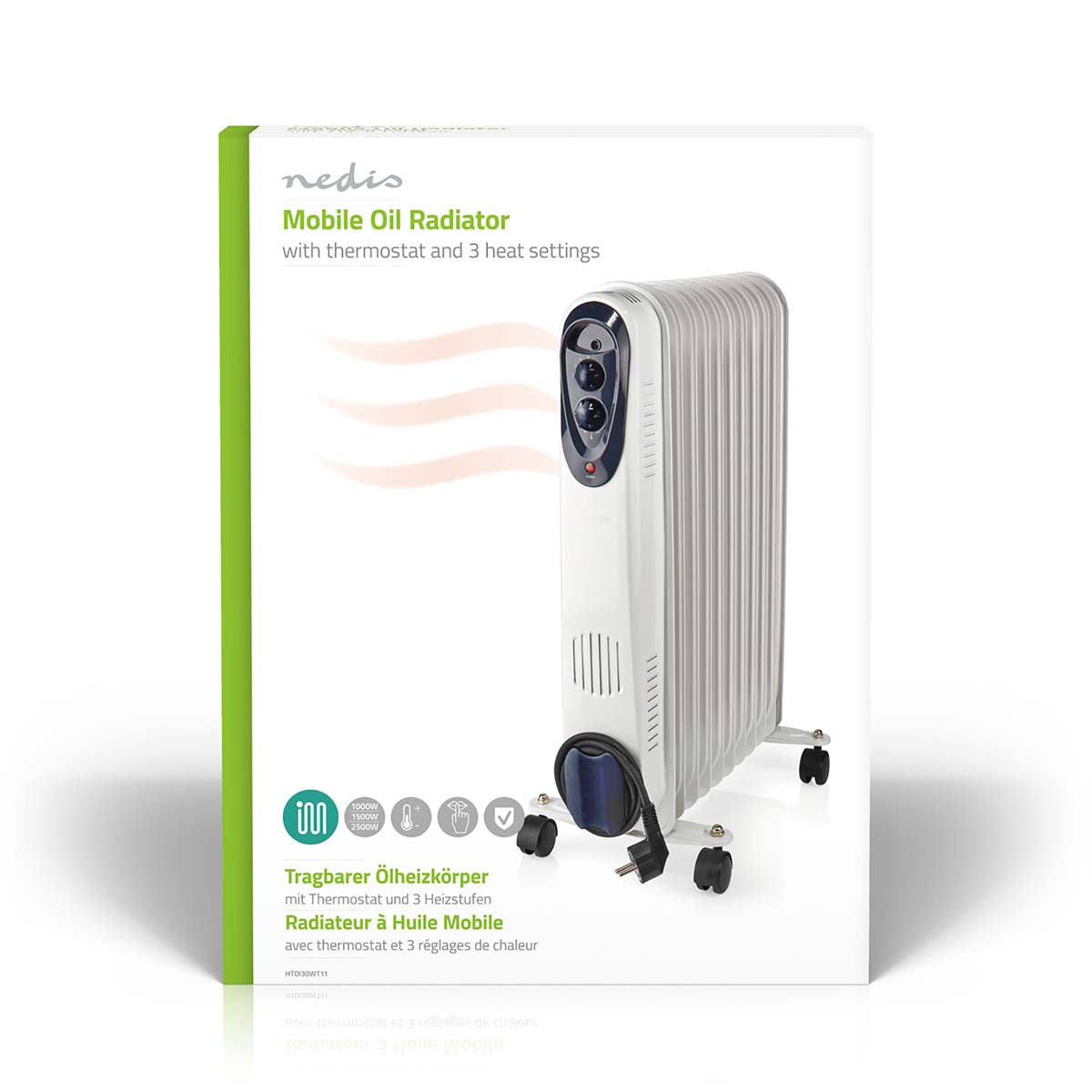 Mobiler Öl Radiator | 1000 / 1500 / 2500 W | 11 Fins | Verstellbares Thermostat | 3 Wärmeeinstellungen | Stolperschutz | Weiss