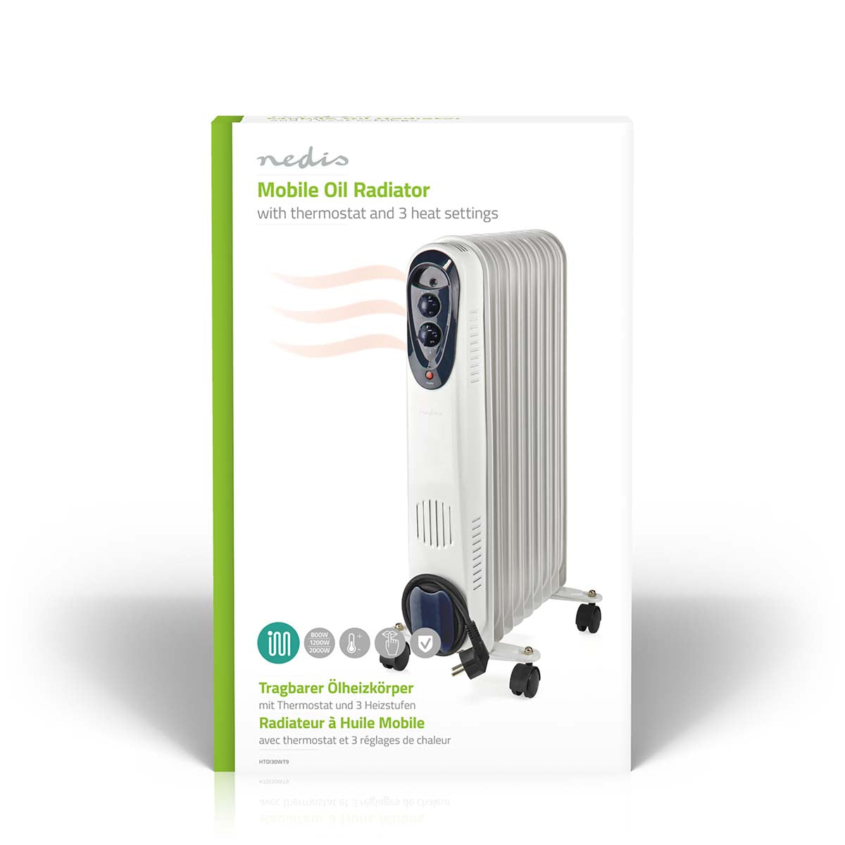 Mobiler Öl Radiator | 800 / 1200 / 2000 W | 9 Fins | Verstellbares Thermostat | 3 Wärmeeinstellungen | Stolperschutz | Weiss