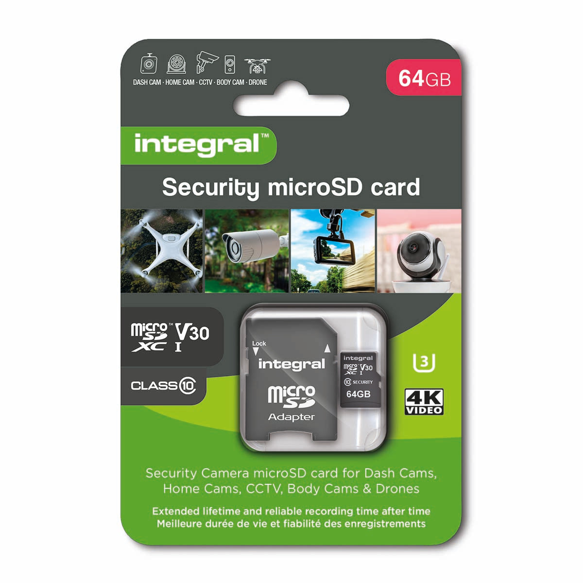 64 GB Überwachungskamera microSD-Karte für Dashcams, Home Cams, CCTV, Body Cams & Drohnen