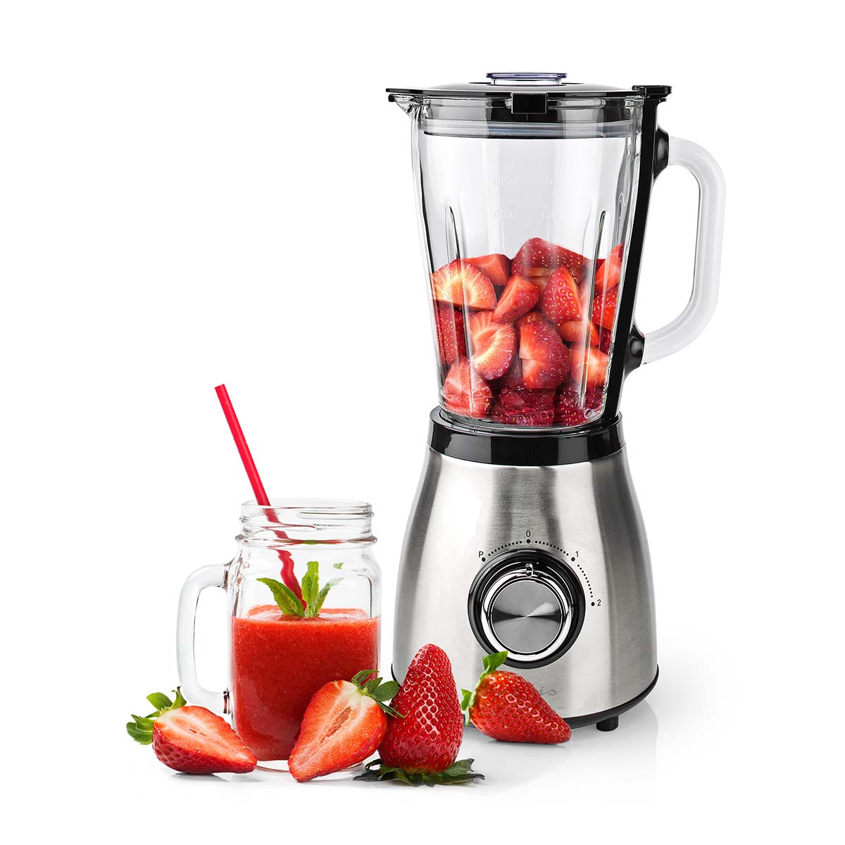 Standmixer | 800 W | 1.5 l | Glas | 2 Geschindigkeitsstufen | Schwarz / Silber