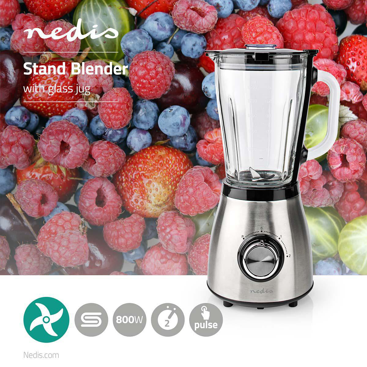 Standmixer | 800 W | 1.5 l | Glas | 2 Geschindigkeitsstufen | Schwarz / Silber