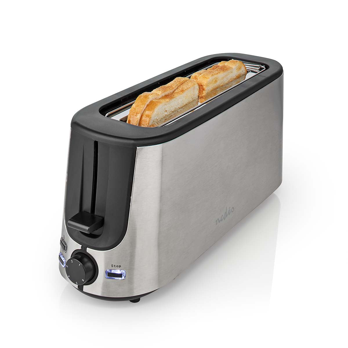 Toaster | Edelstahl Serie | 1 Steckplätz | Bräunungsstufen: 6 | Auftaufunktion | Brötchenaufsatz | Aluminium