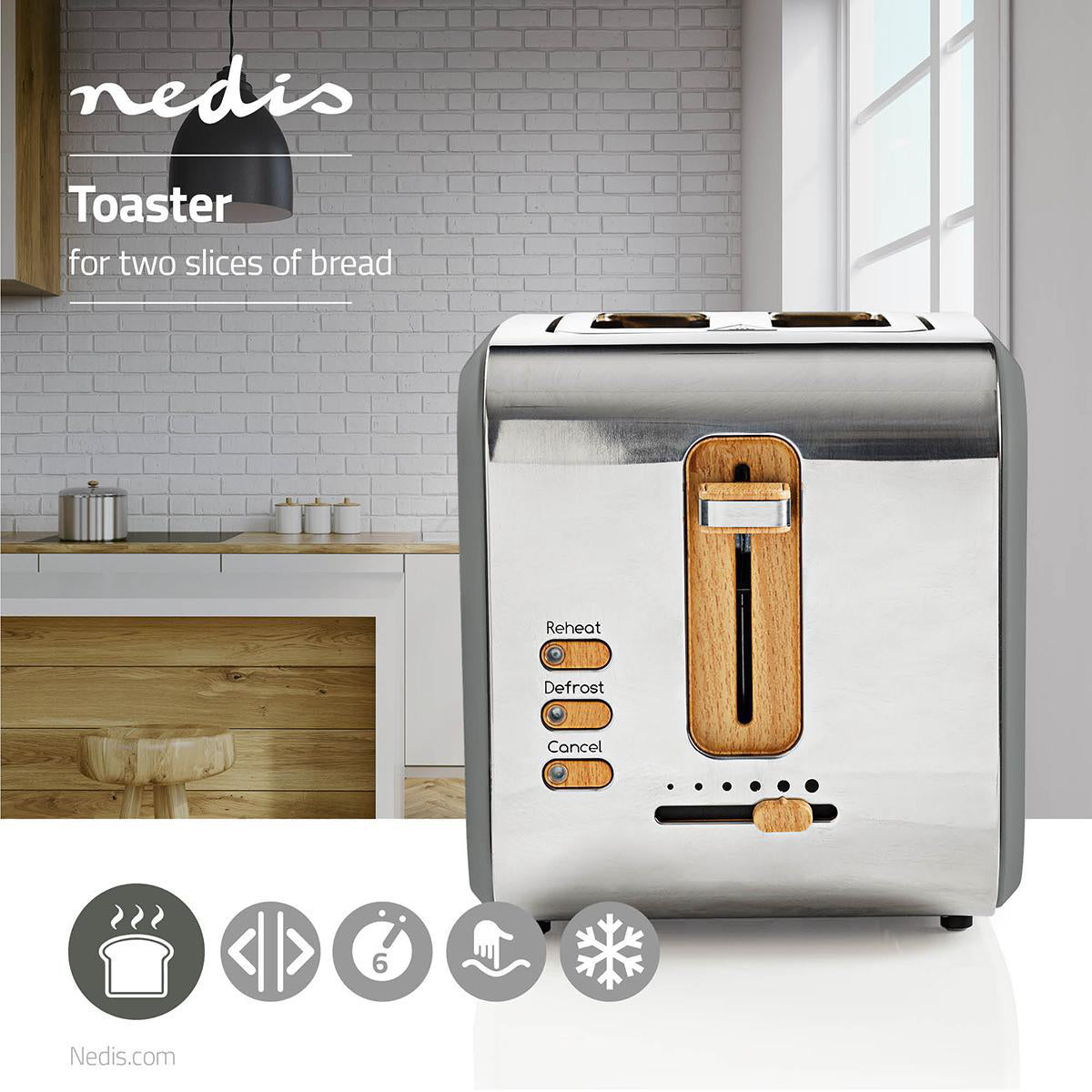 Toaster | Soft Touch Serie | 2 Steckplätze | Bräunungsstufen: 6 | Auftaufunktion | Grau