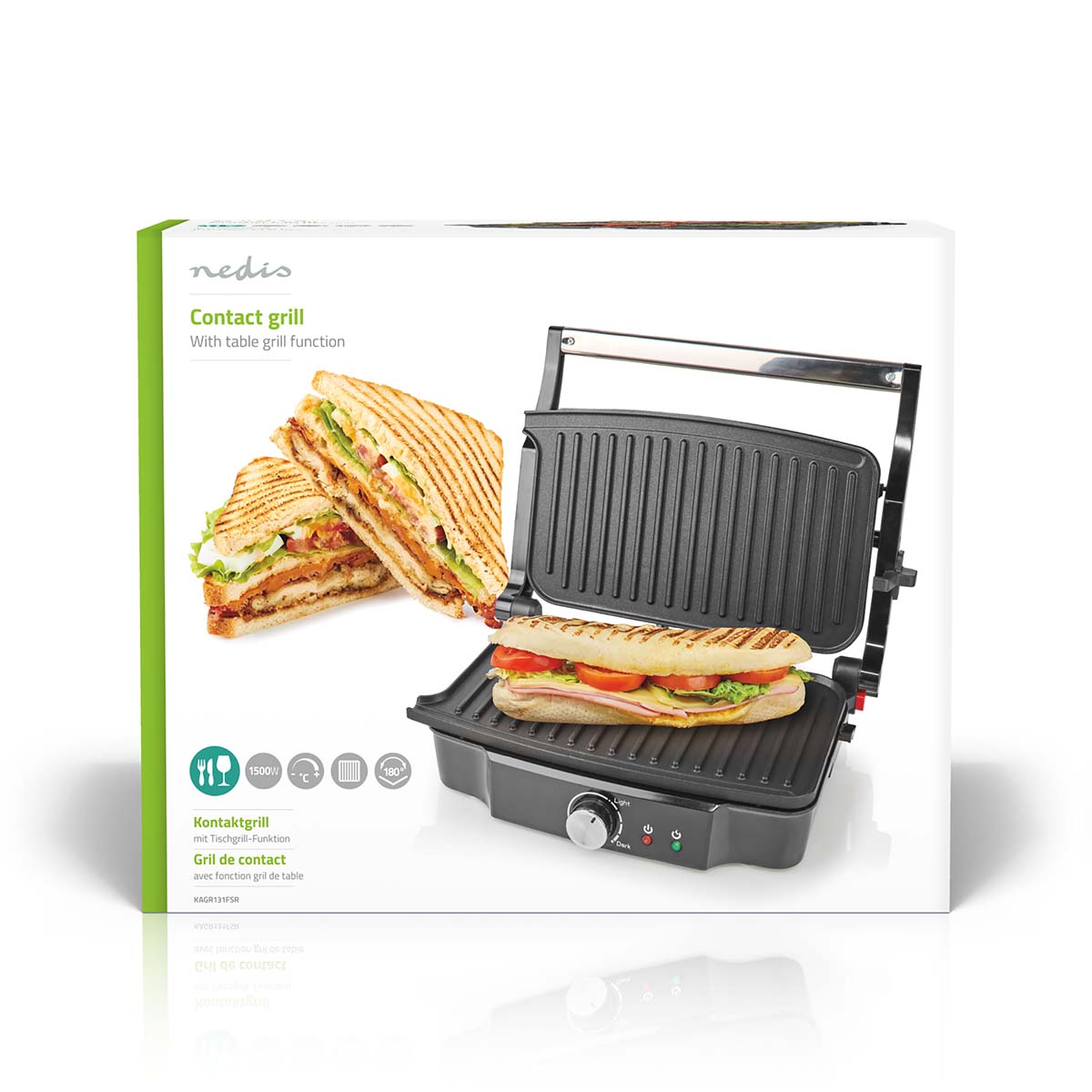 Kontakt Grill | 1500 W | 27.8 x 17 cm | Einstellbare Temperaturregelung | Edelstahl / Kunststoff