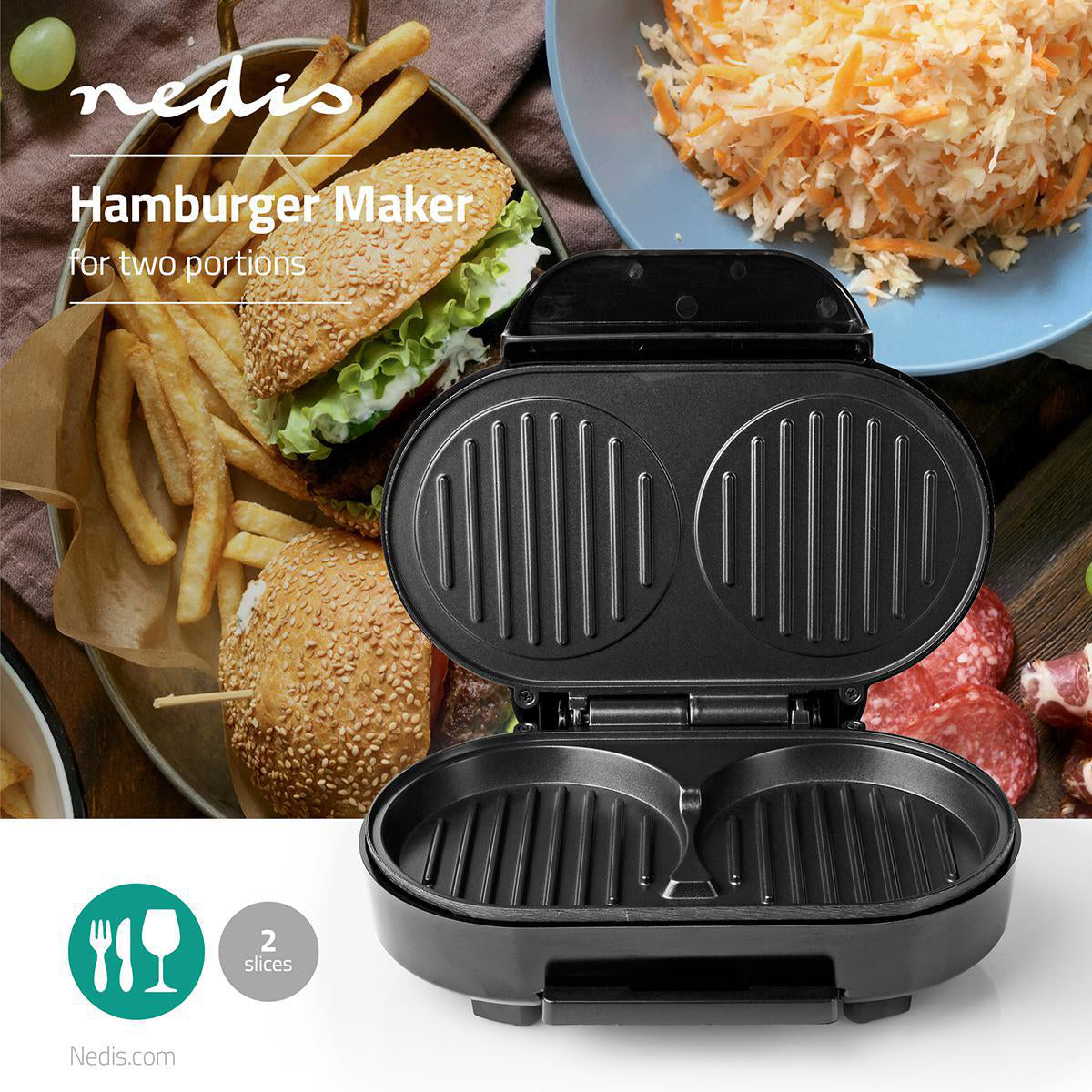 Hamburger Macher | 1000 W | 23.5 x 10.5 cm | Automatischer Temperaturkontrolle | Kunststoff / Metall