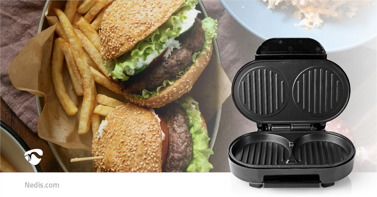 Hamburger Macher | 1000 W | 23.5 x 10.5 cm | Automatischer Temperaturkontrolle | Kunststoff / Metall