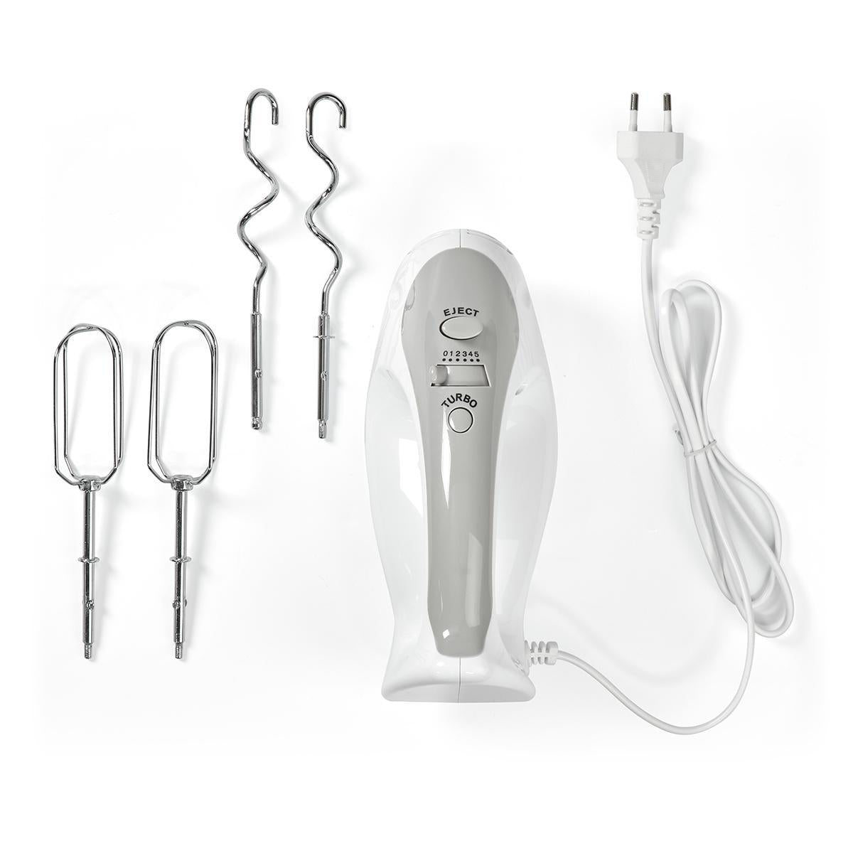 Handmixer | 200 W | 5 Geschindigkeitsstufen | Turbofunktion | 2 Knethaken / 2 Schlägel | Grau / Weiss