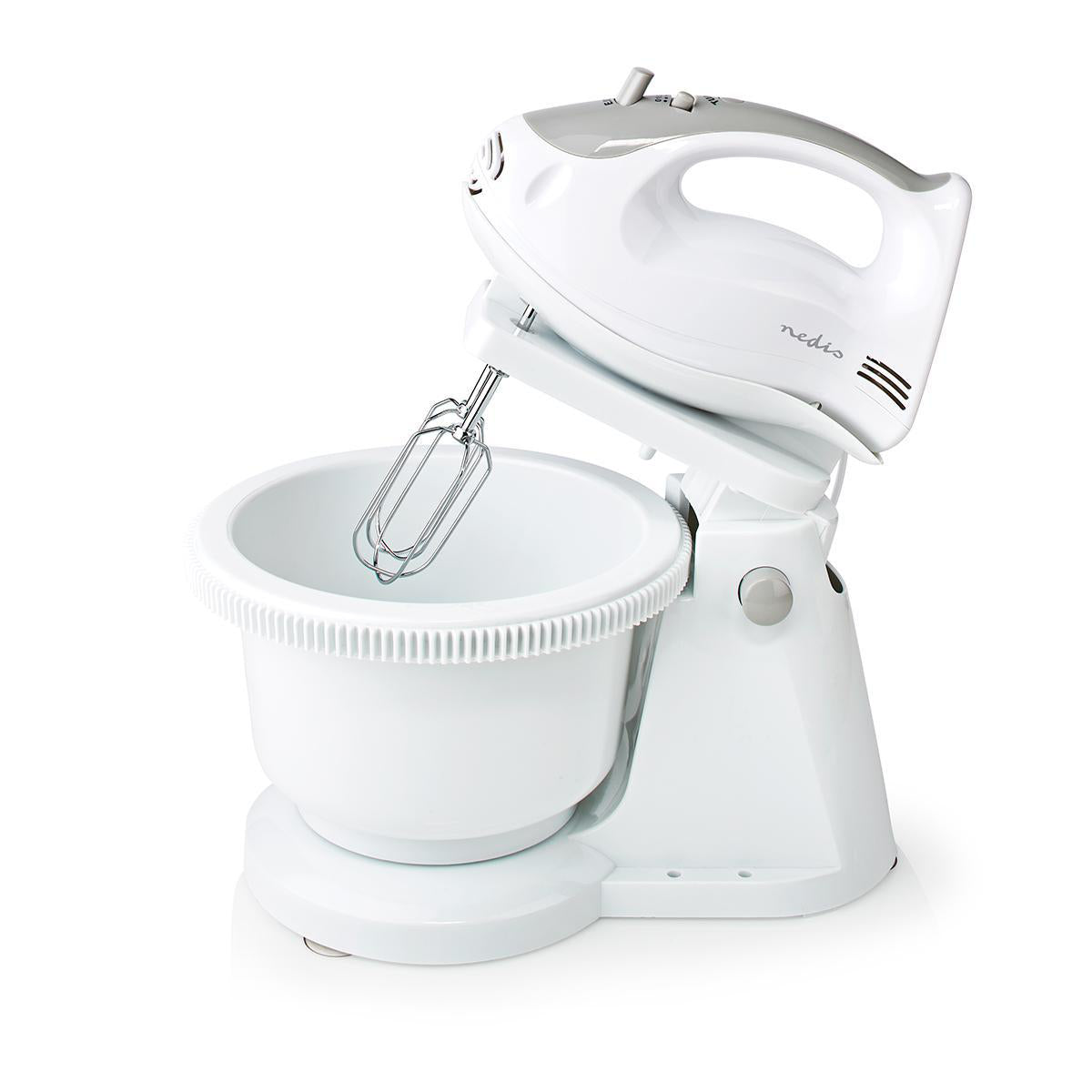 Handmixer | 200 W | 5 Geschindigkeitsstufen | Turbofunktion | Turning Bowl / 2 Knethaken / 2 Schlägel | Grau / Weiss