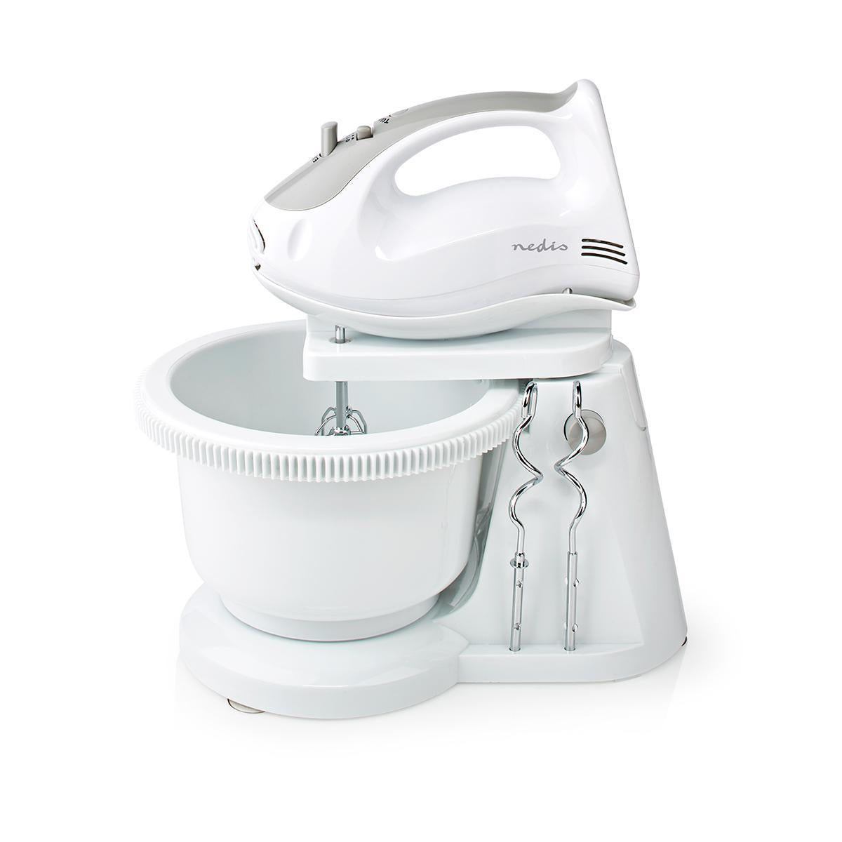 Handmixer | 200 W | 5 Geschindigkeitsstufen | Turbofunktion | Turning Bowl / 2 Knethaken / 2 Schlägel | Grau / Weiss