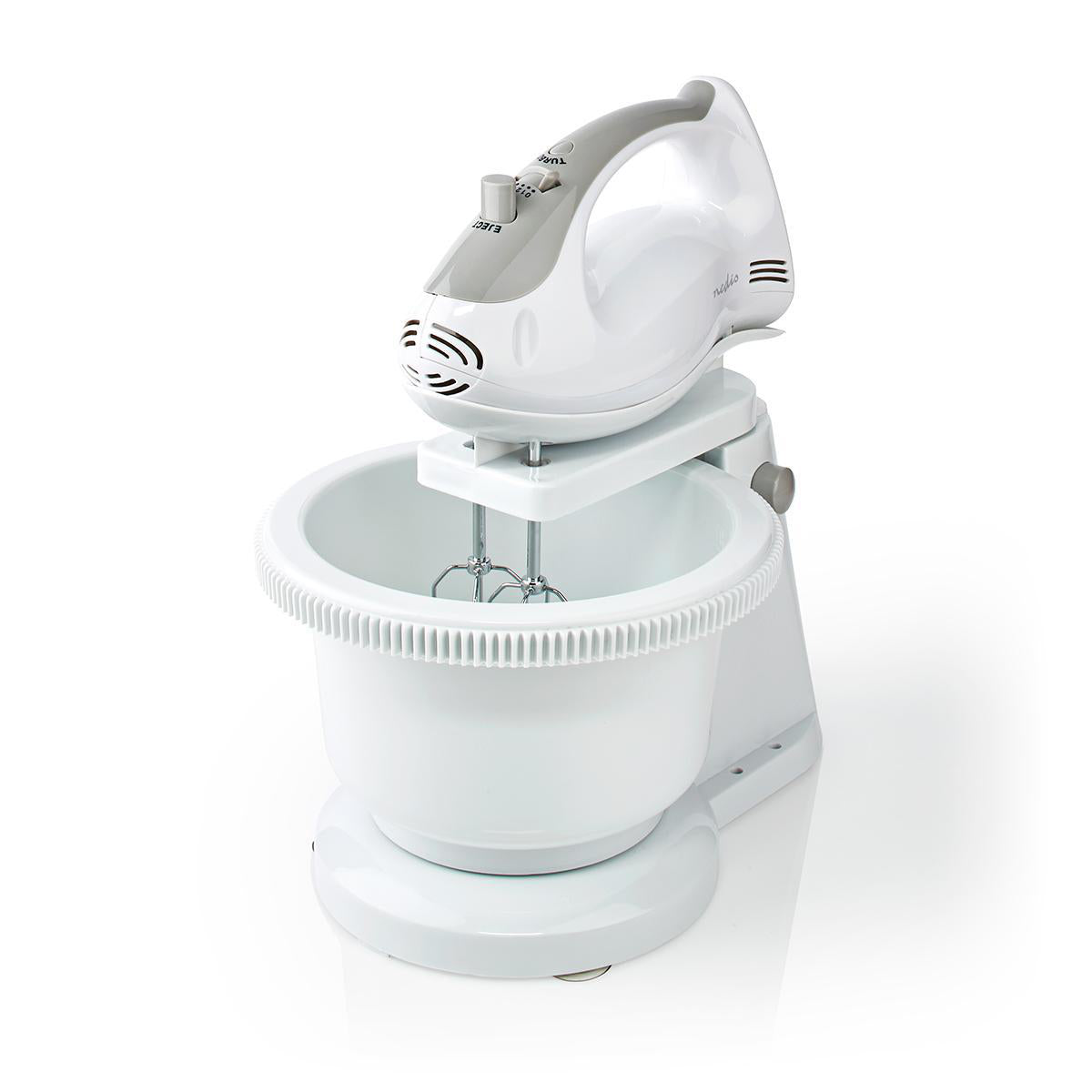 Handmixer | 200 W | 5 Geschindigkeitsstufen | Turbofunktion | Turning Bowl / 2 Knethaken / 2 Schlägel | Grau / Weiss