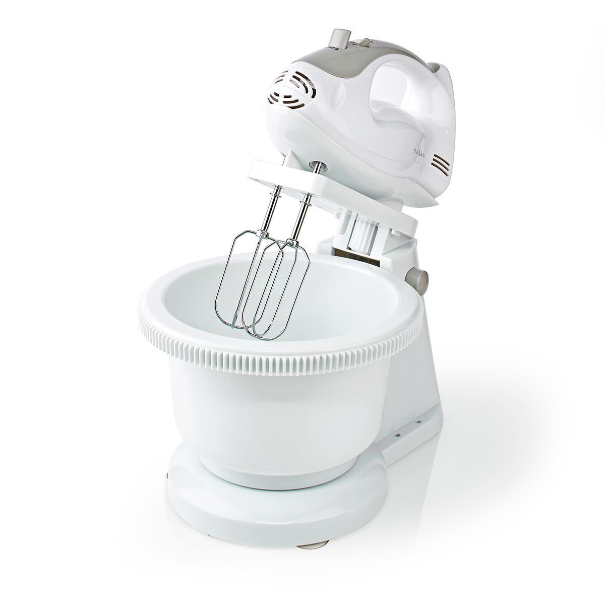 Handmixer | 200 W | 5 Geschindigkeitsstufen | Turbofunktion | Turning Bowl / 2 Knethaken / 2 Schlägel | Grau / Weiss