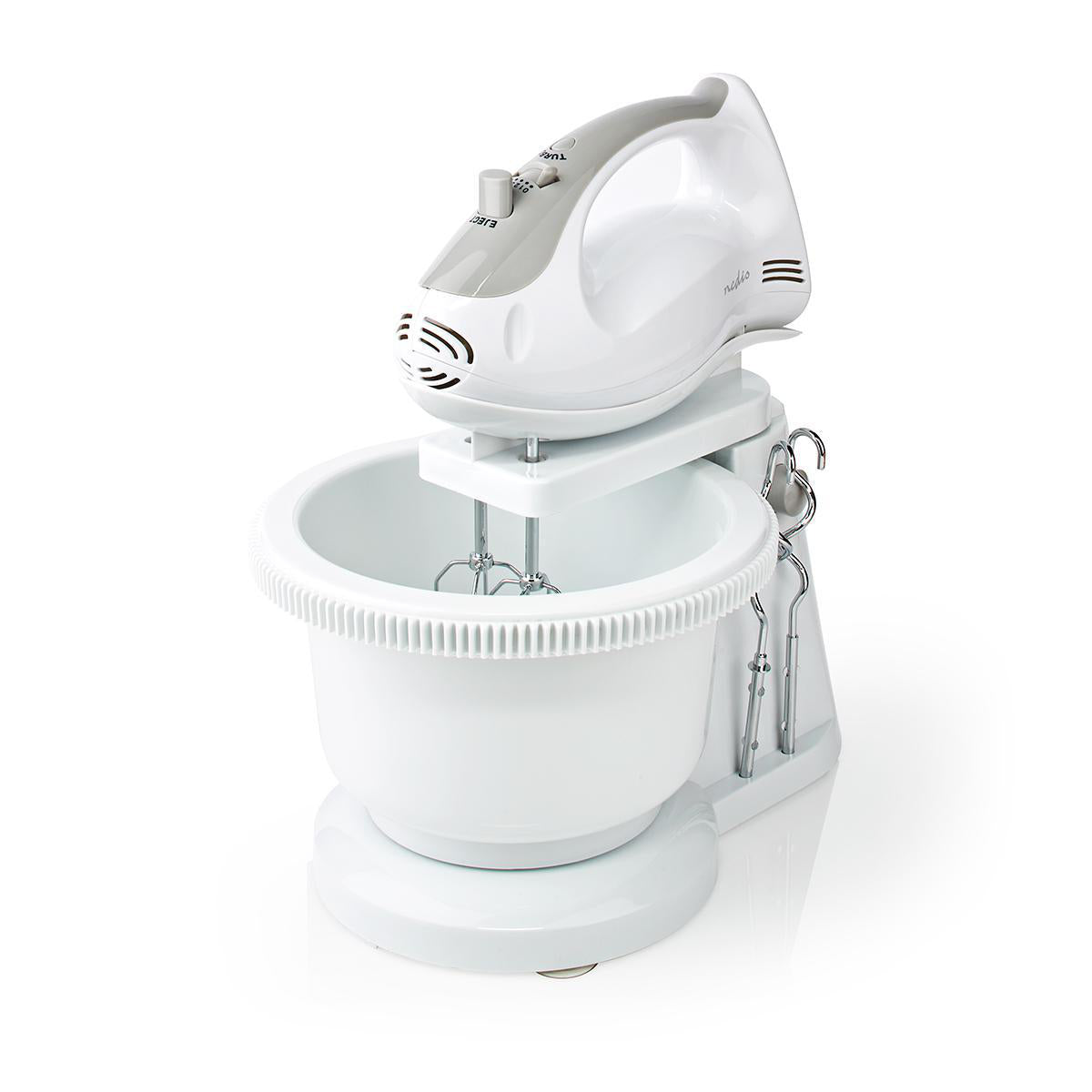 Handmixer | 200 W | 5 Geschindigkeitsstufen | Turbofunktion | Turning Bowl / 2 Knethaken / 2 Schlägel | Grau / Weiss