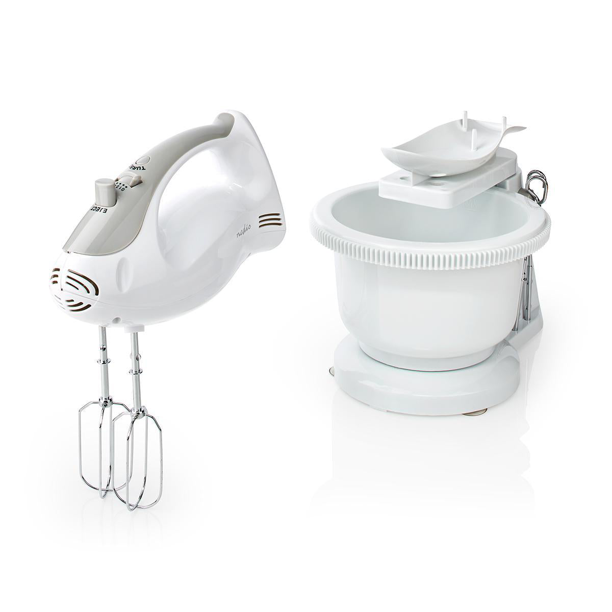 Handmixer | 200 W | 5 Geschindigkeitsstufen | Turbofunktion | Turning Bowl / 2 Knethaken / 2 Schlägel | Grau / Weiss