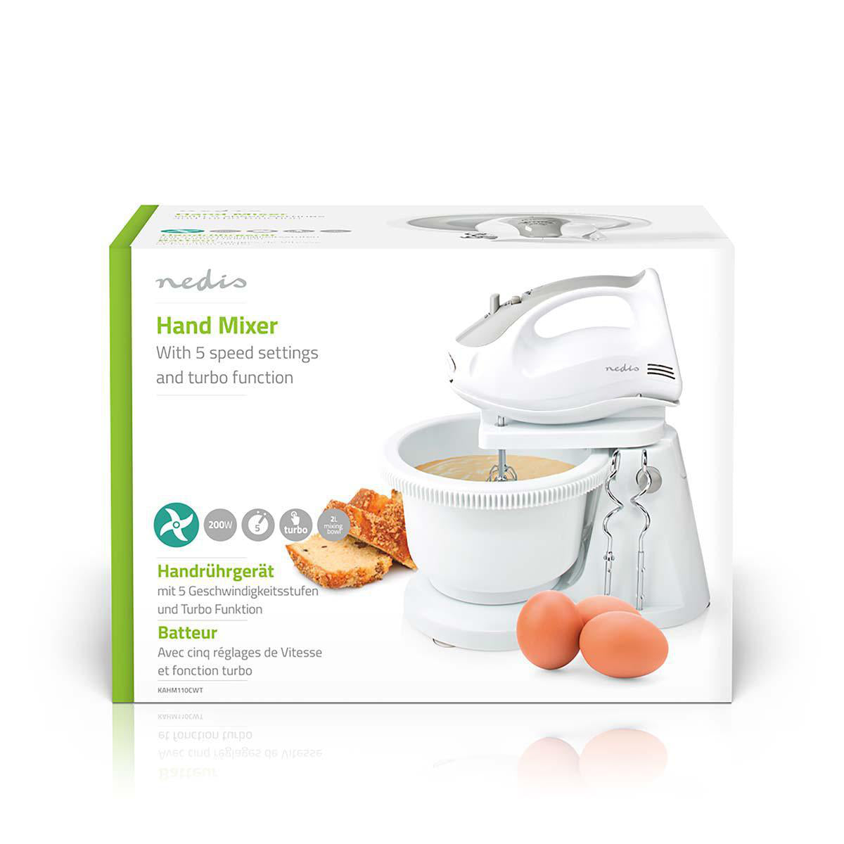 Handmixer | 200 W | 5 Geschindigkeitsstufen | Turbofunktion | Turning Bowl / 2 Knethaken / 2 Schlägel | Grau / Weiss