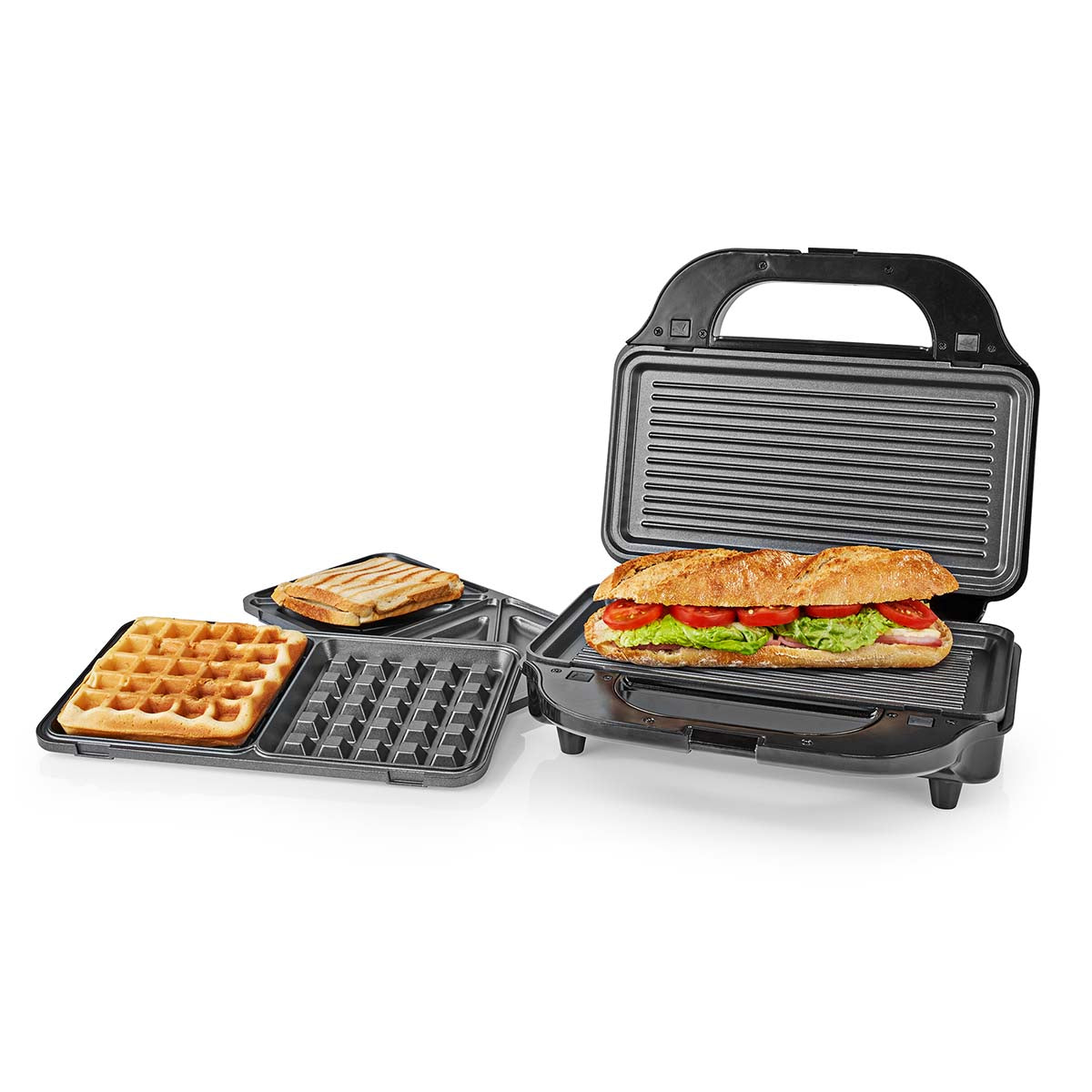 Multi-Grill | Grill / Sandwich / Waffle | 900 W | 28 x 15 cm | Automatischer Temperaturkontrolle | Edelstahl / Kunststoff
