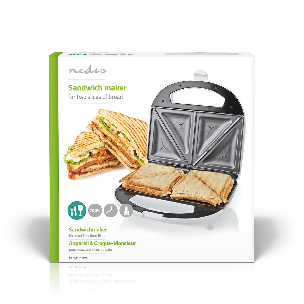 Sandwichmaker | 700 W | 20.5 x 12 cm | Automatischer Temperaturkontrolle | ABS