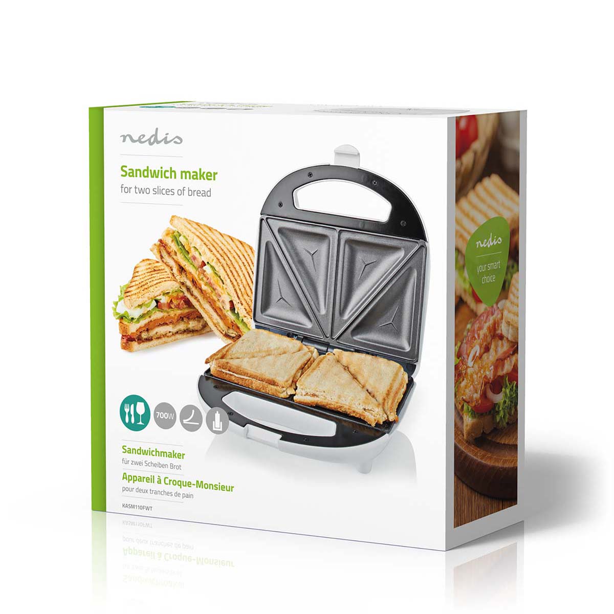 Sandwichmaker | 700 W | 20.5 x 12 cm | Automatischer Temperaturkontrolle | ABS