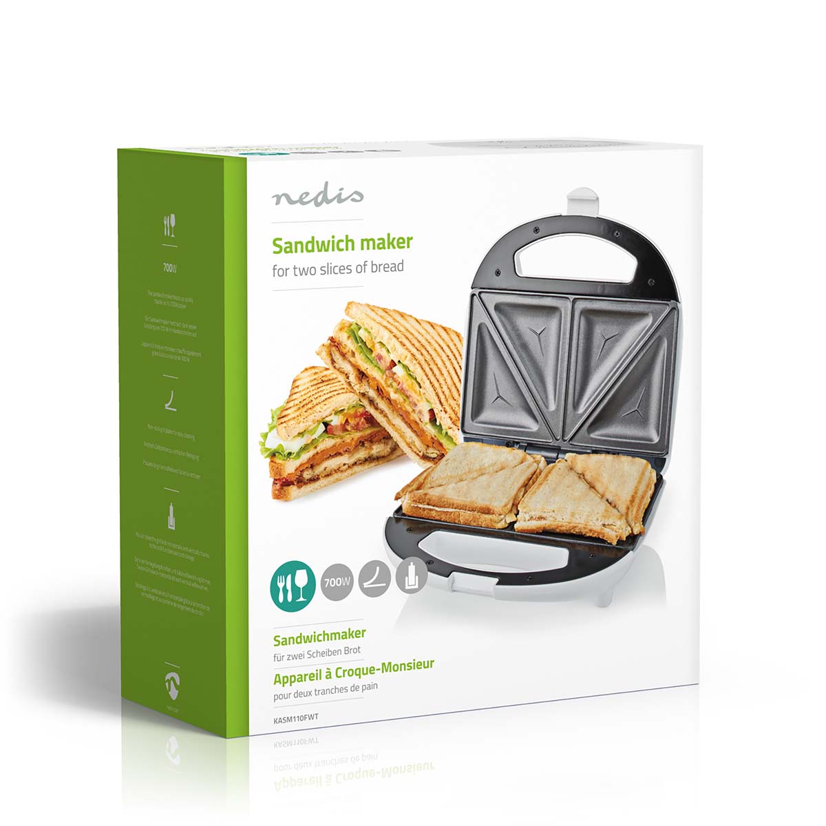 Sandwichmaker | 700 W | 20.5 x 12 cm | Automatischer Temperaturkontrolle | ABS