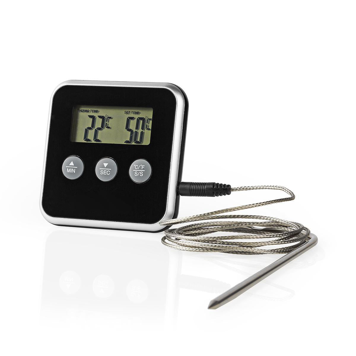 Fleischthermometer | Alarm / Timer | LCD-Anzeige | 0 - 250 °C | Schwarz / Silber