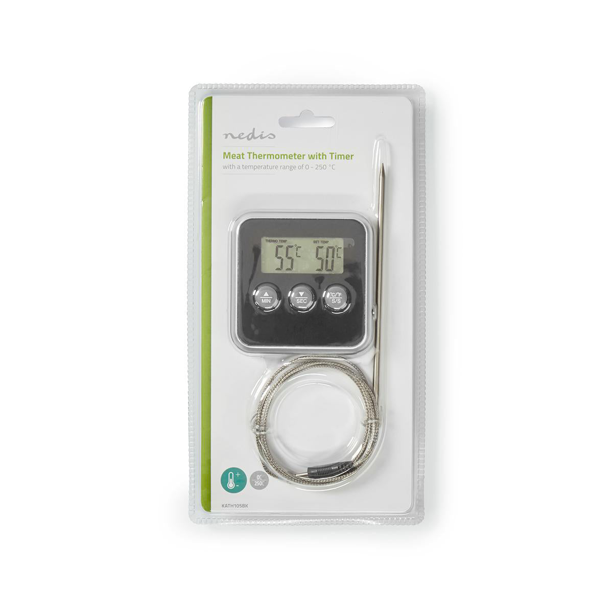 Fleischthermometer | Alarm / Timer | LCD-Anzeige | 0 - 250 °C | Schwarz / Silber