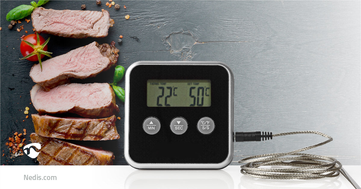 Fleischthermometer | Alarm / Timer | LCD-Anzeige | 0 - 250 °C | Schwarz / Silber