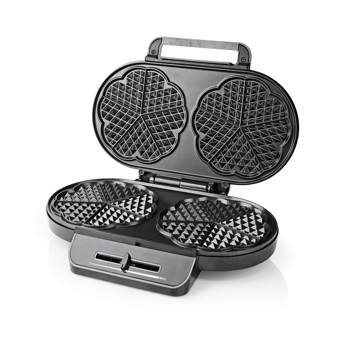 Waffeleisen | 2 x 5 Heart shaped waffles | 12 cm | 1200 W | Automatischer Temperaturkontrolle | Kunststoff / Metall