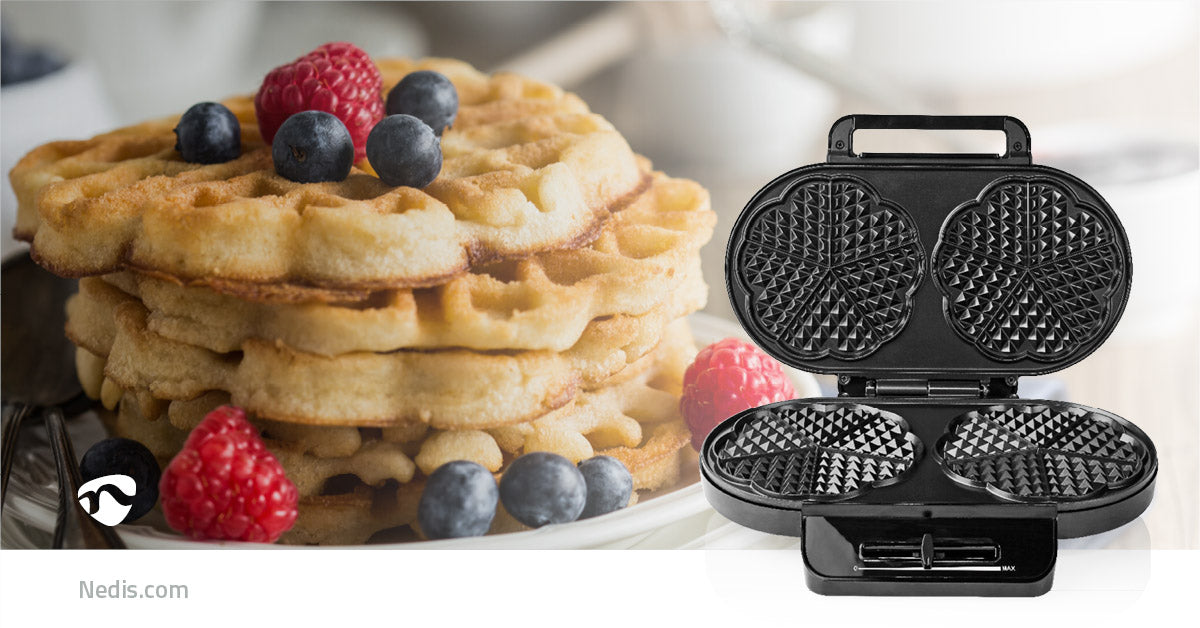 Waffeleisen | 2 x 5 Heart shaped waffles | 12 cm | 1200 W | Automatischer Temperaturkontrolle | Kunststoff / Metall