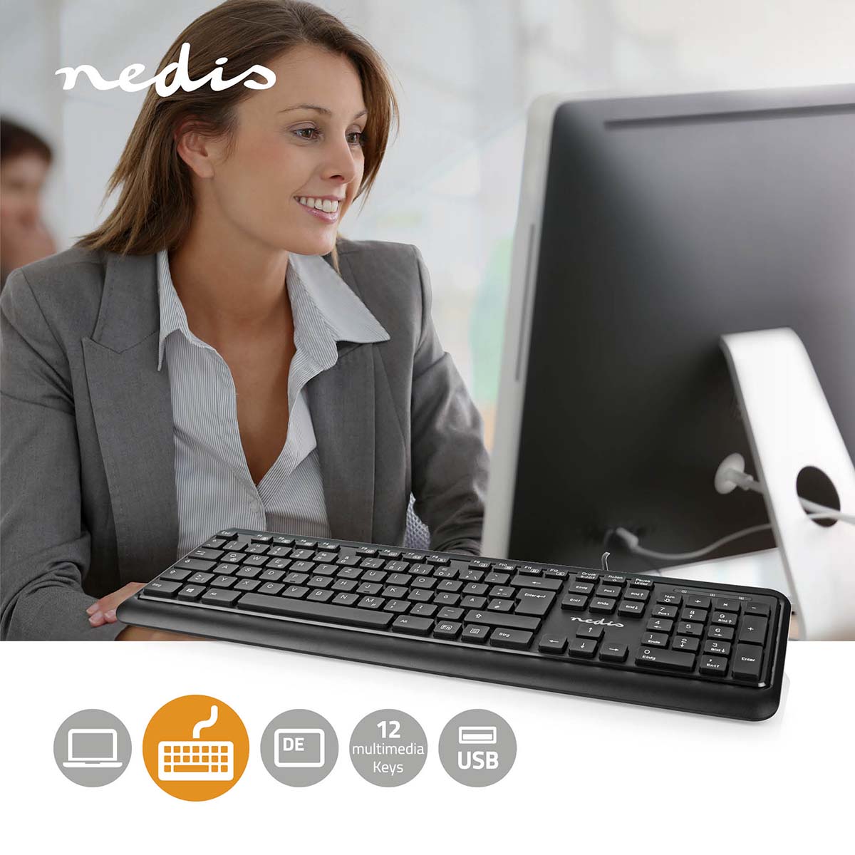 Kabelgebundenes Keyboard | USB-A | Multimedia | QWERTZ | DE-Layout | Numerische Tastatur