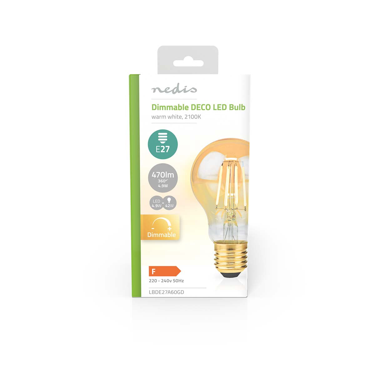 LED-Filament-Lampe E27 | A60 | 4.9 W | 470 lm | 2100 K | Dimmbar | Extra warmweiß | Retro Style | 1 Stück