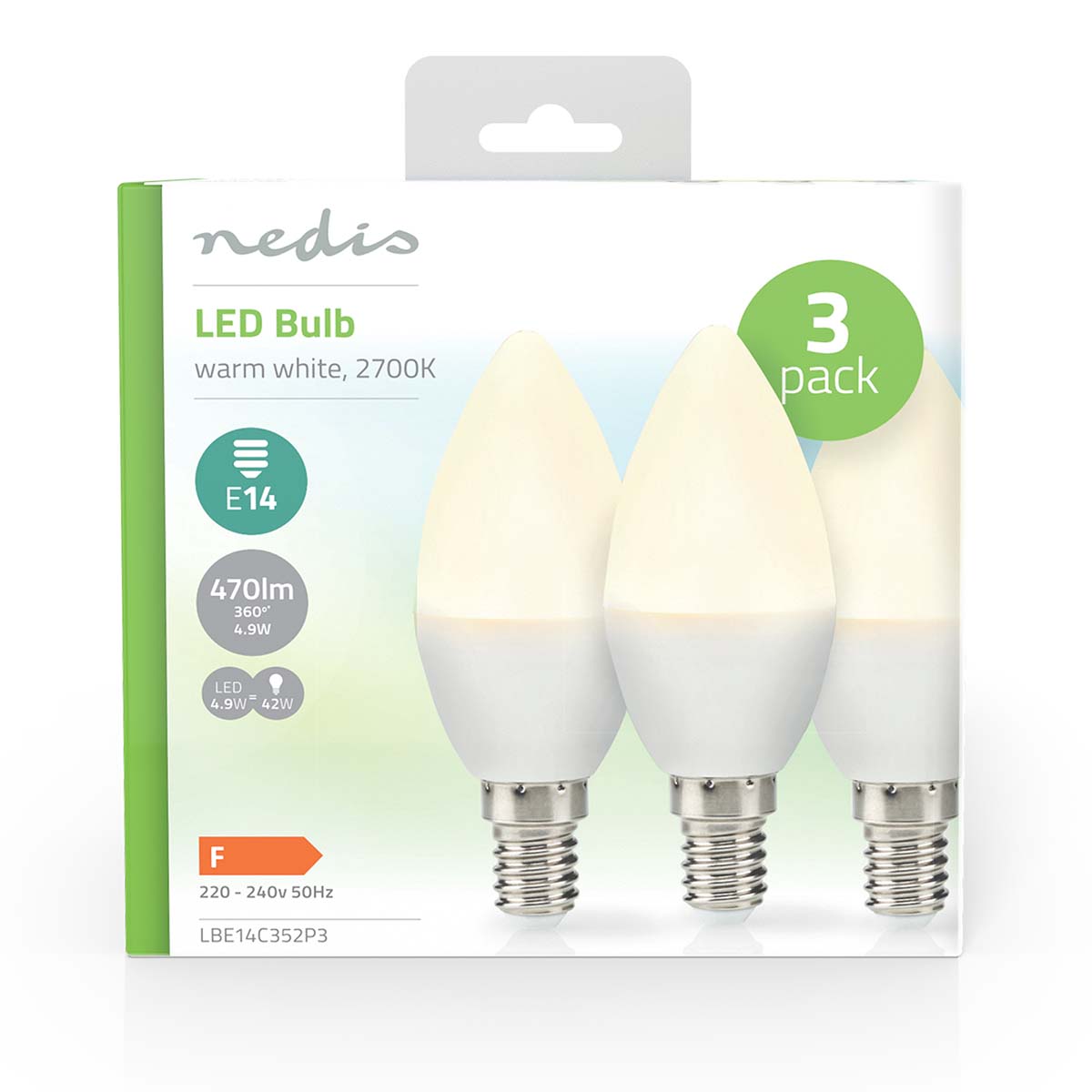 LED-Lampe E14 | Kerze | 4.9 W | 470 lm | 2700 K | Warmweiss | Matte lampe | 3 Stück