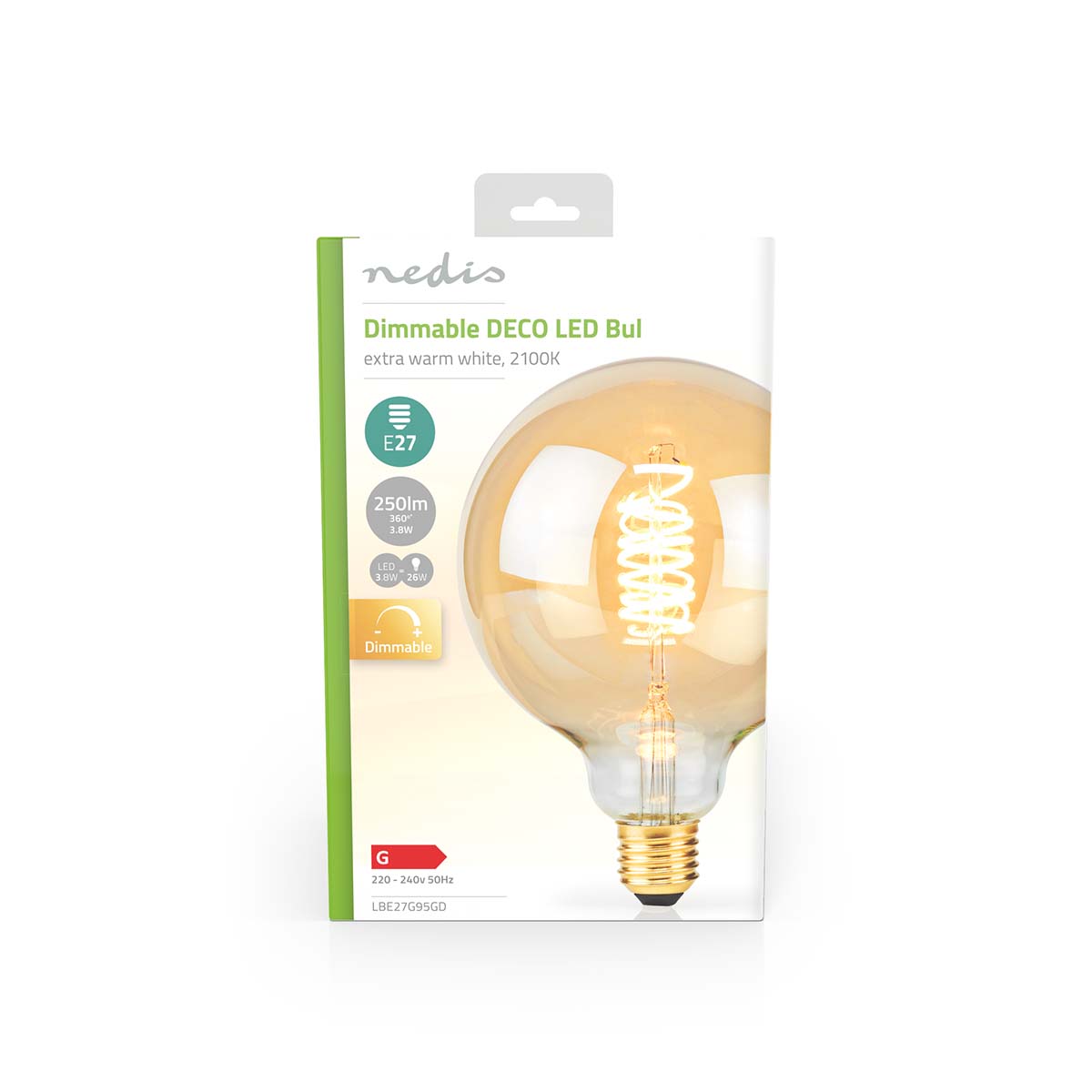 LED-Filament-Lampe E27 | G95 | 3.8 W | 250 lm | 2100 K | Dimmbar | Extra warmweiß | Retro Style | 1 Stück