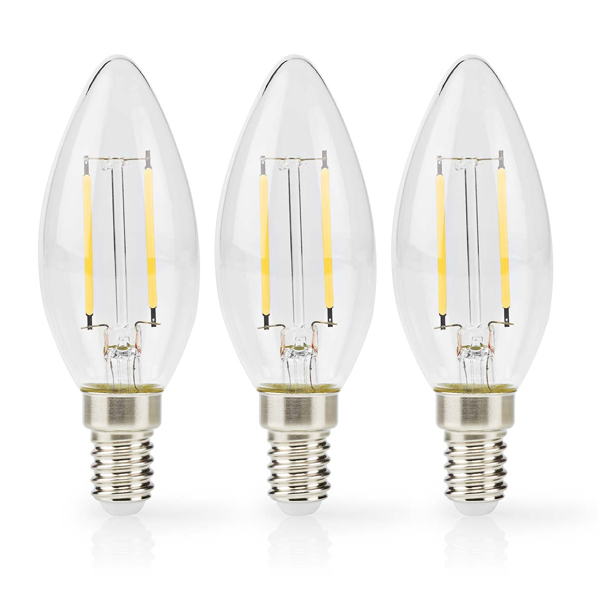 LED-Filament-Lampe E14 | Kerze | 2 W | 250 lm | 2700 K | Warmweiss | Retro Style | 3 Stück | Klar