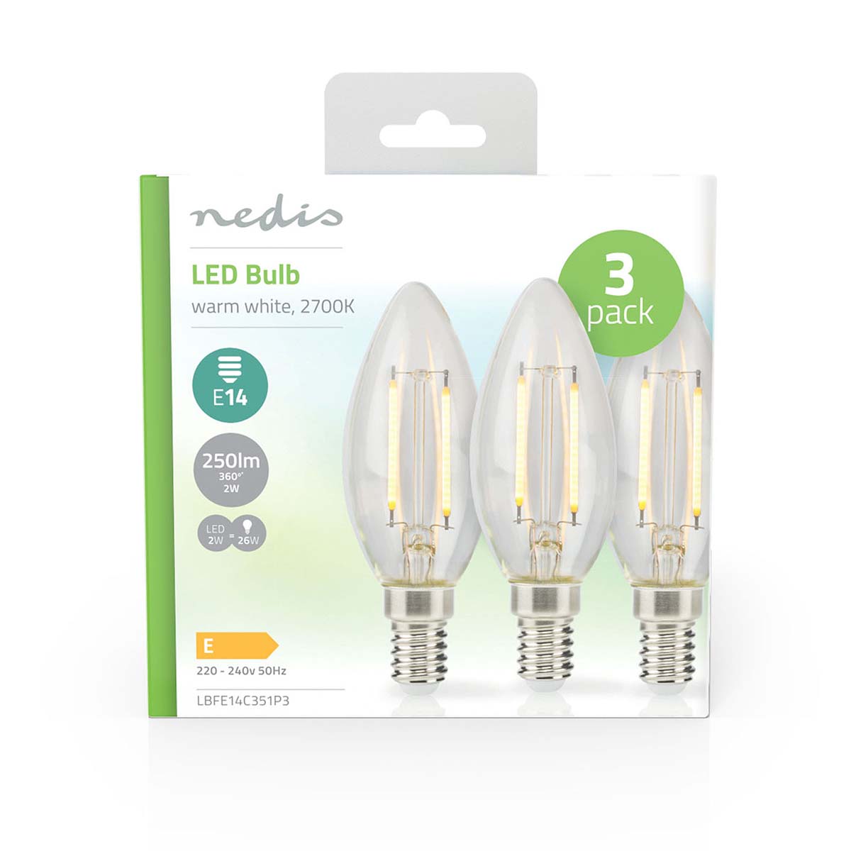 LED-Filament-Lampe E14 | Kerze | 2 W | 250 lm | 2700 K | Warmweiss | Retro Style | 3 Stück | Klar